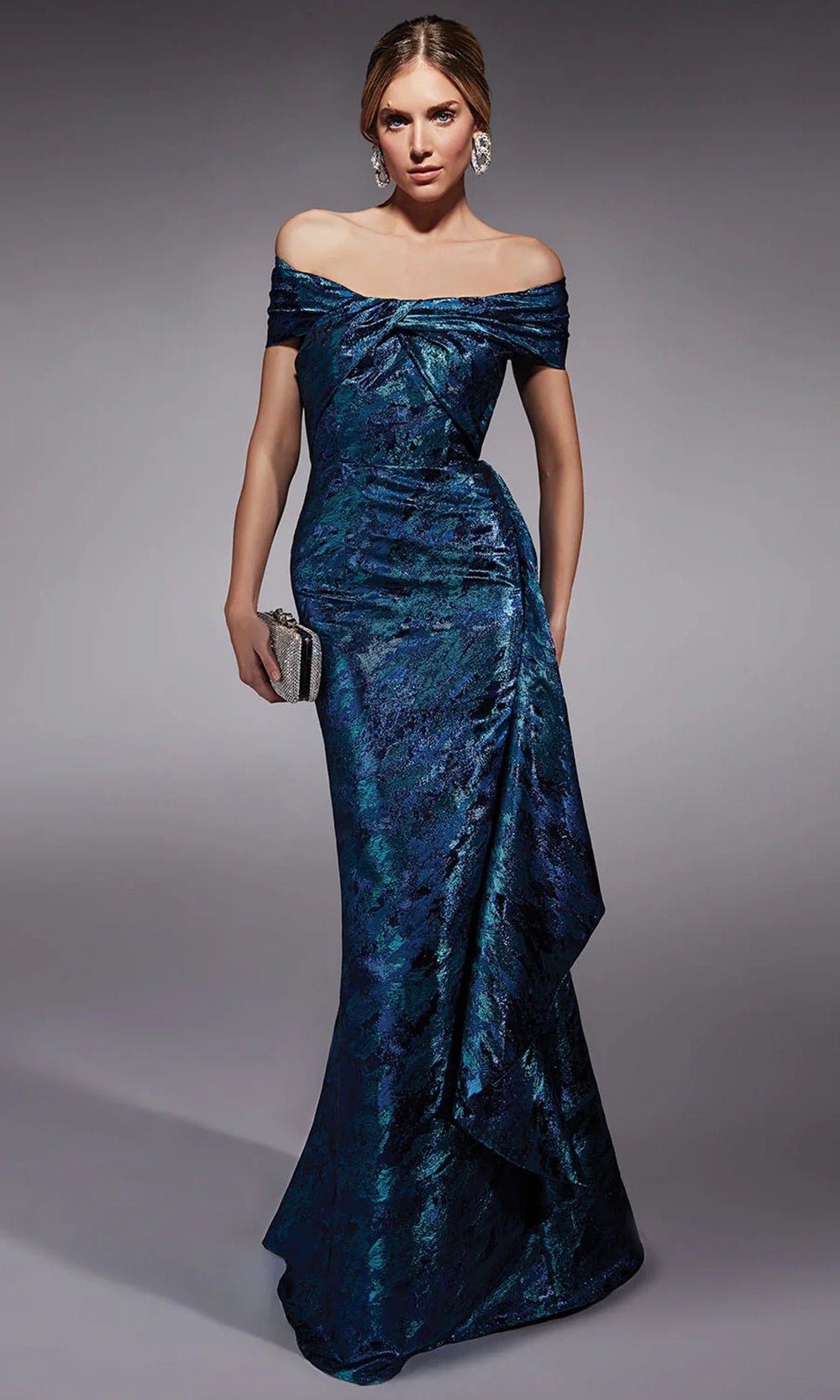 Alyce Paris 27737 - Off-Shoulder Draped Jacquard Dress - Silhouette Dresses