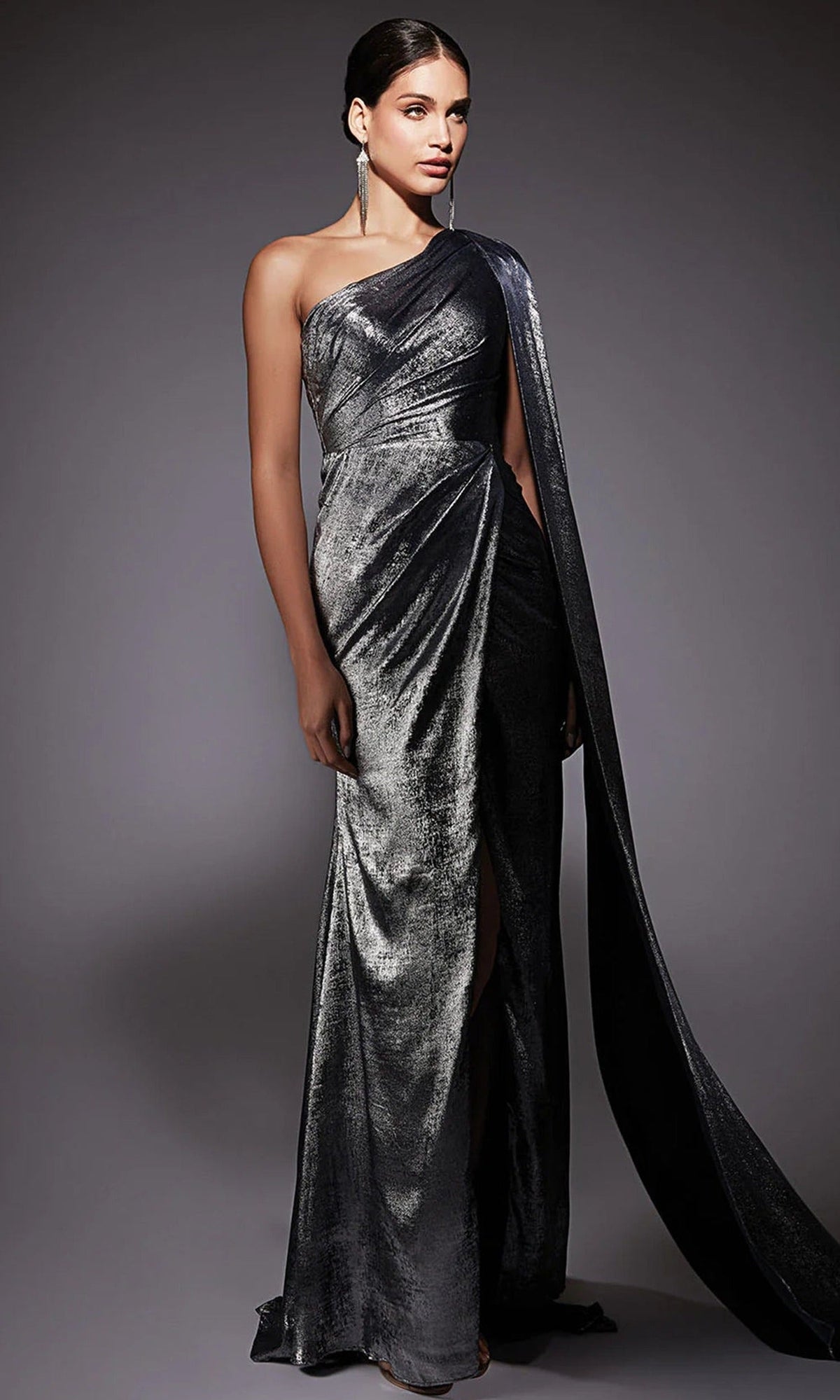 Alyce Paris 27753 - One Shoulder Ruched Metallic Evening Gown