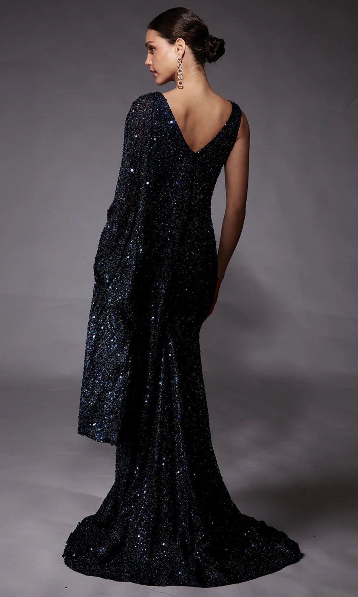 Alyce Paris 27772 - Draped Cape Beaded Glitter Tulle Gown