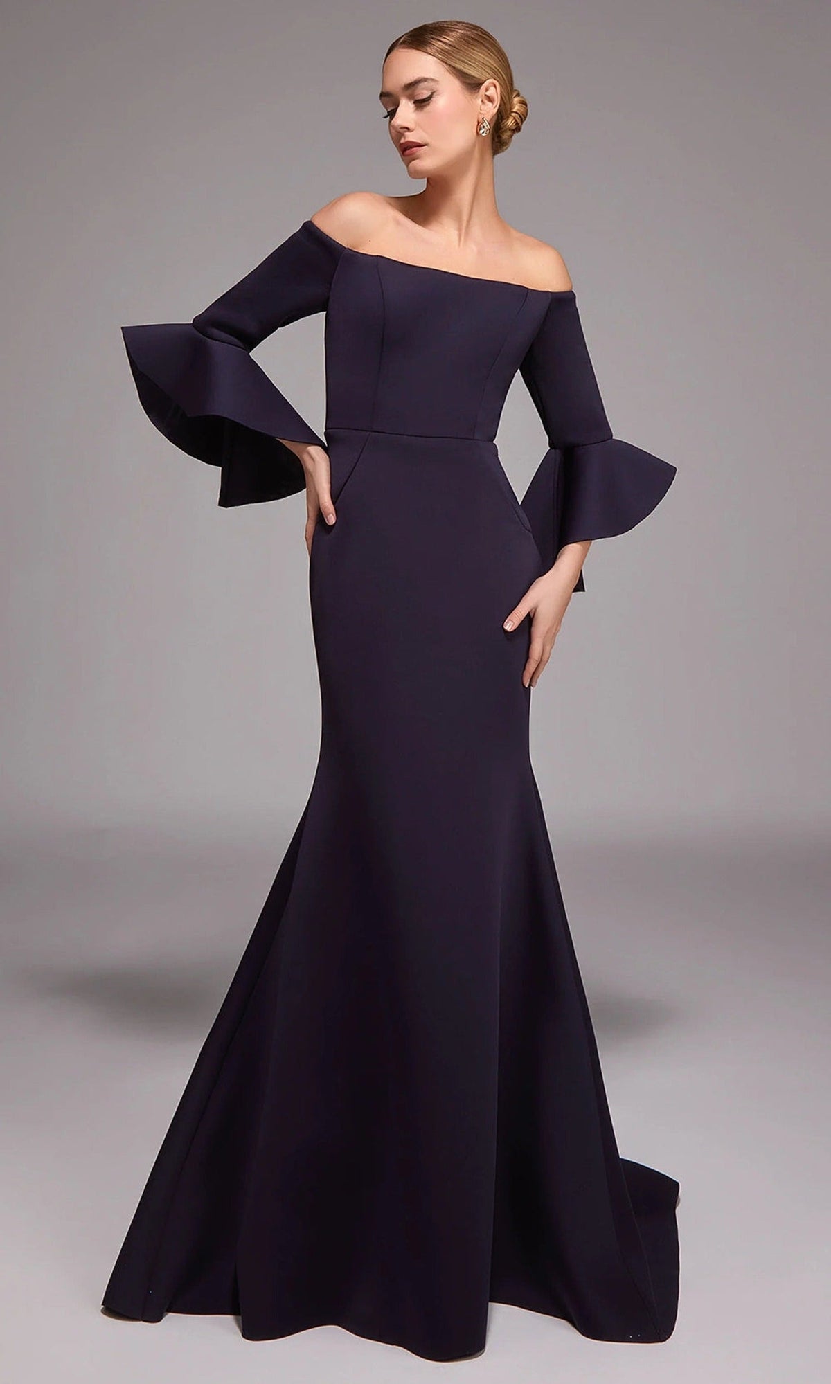 Alyce Paris 27777 - Off-Shoulder Mermaid Gown with Flounce Sleeves