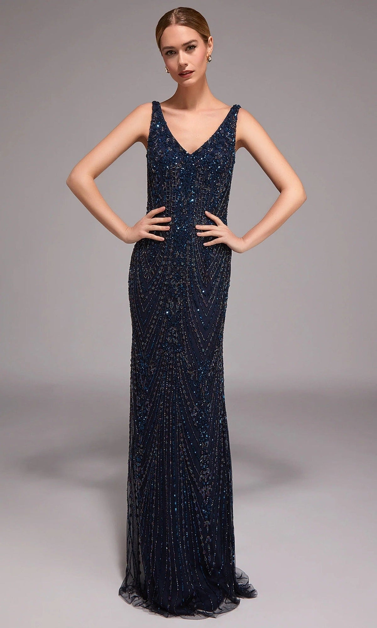 Alyce Paris 27786 - Sleek Beaded V Neck Sheath Gown