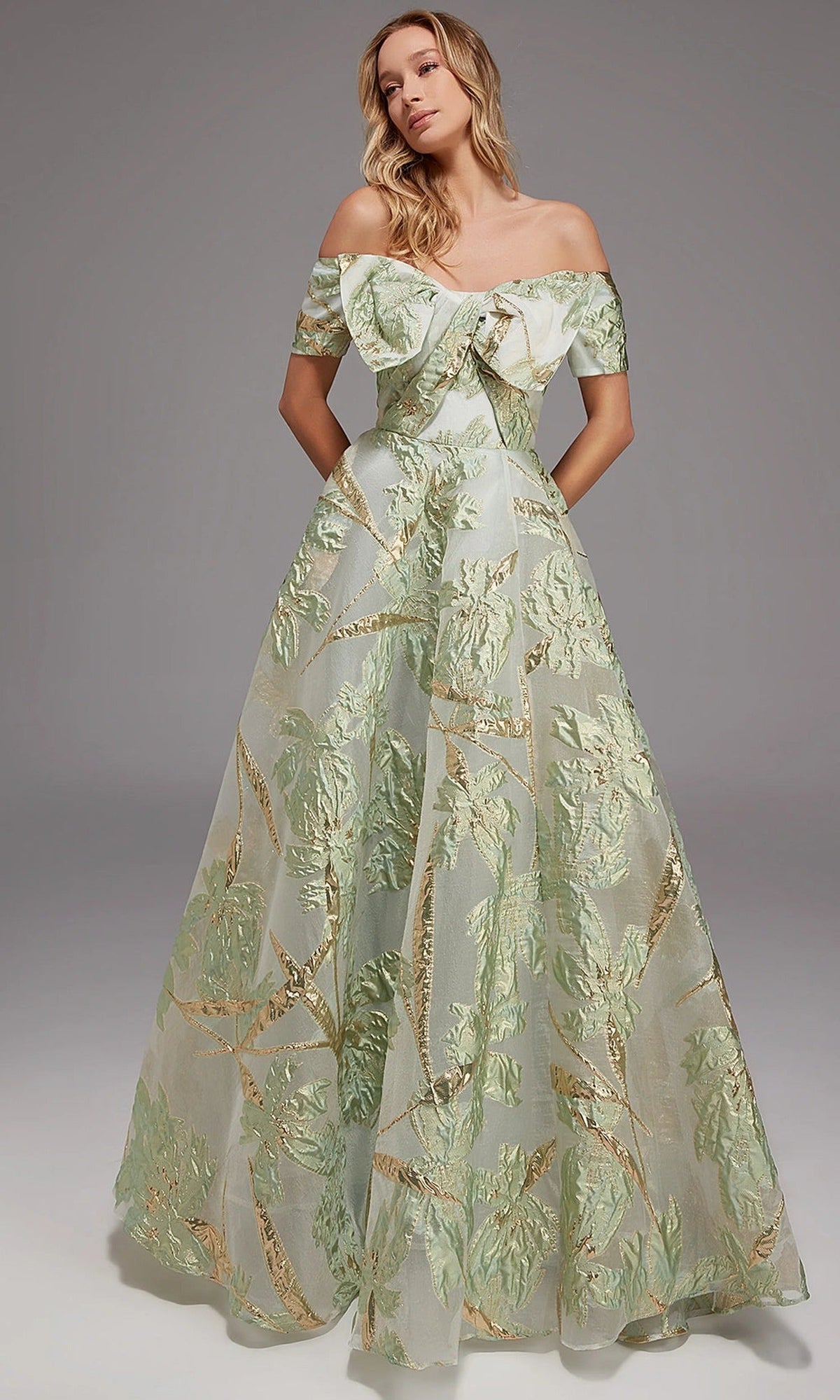 Alyce Paris 27804 - Off Shoulder Leaf Motif Ball Gown