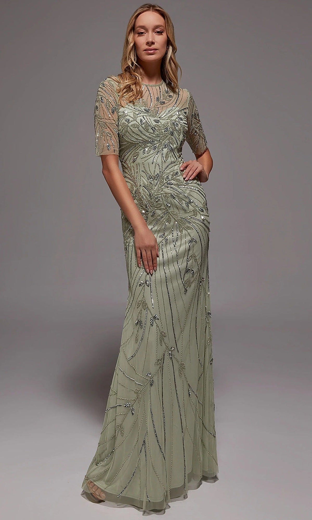 Alyce Paris 27809 - Beaded Illusion Neck Gown with Sheer Sleeves