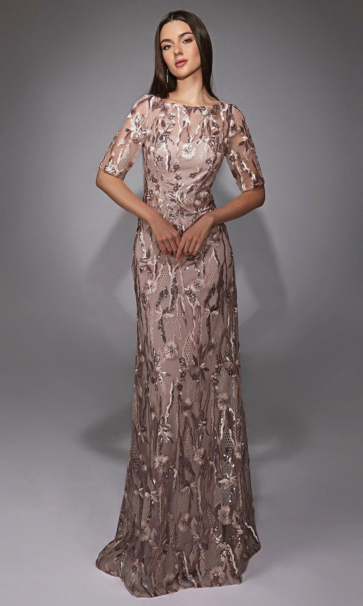 Alyce Paris 27819 - Sequin Floral Illusion Sleeve Gown