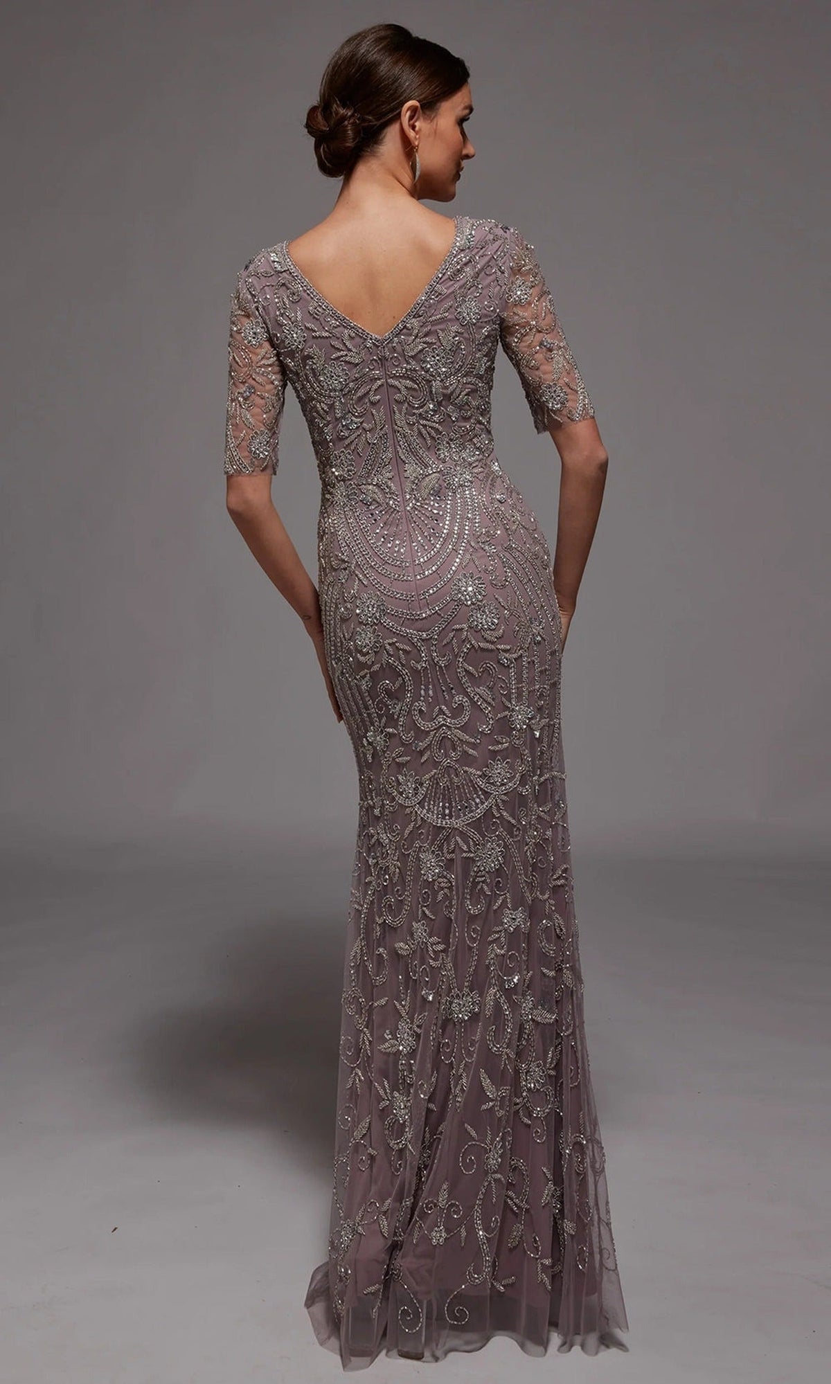 Alyce Paris 27824 - Beaded V Neck Gown with Sheer Sleeves