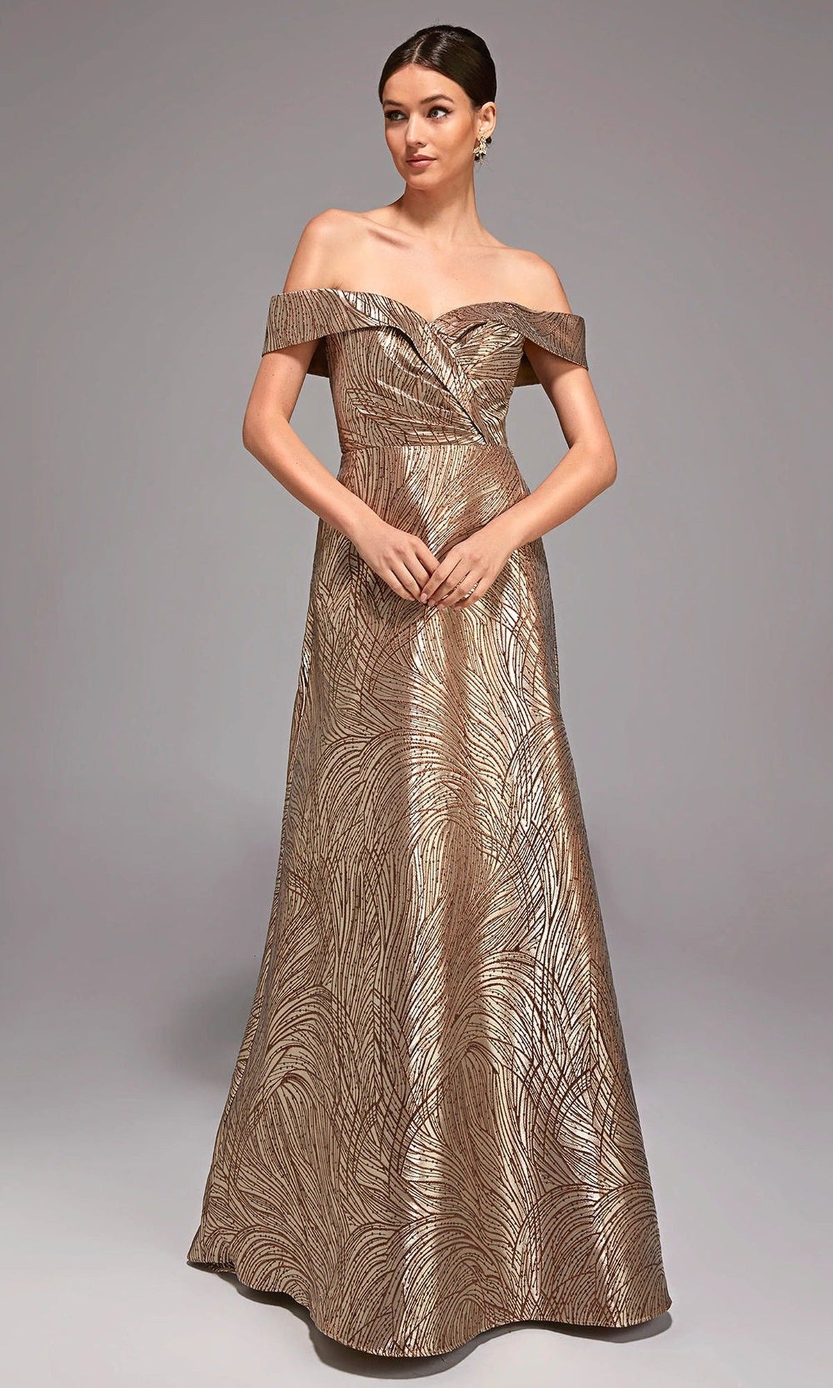 Alyce Paris 27844 - Off-Shoulder Metallic Jacquard Evening Gown