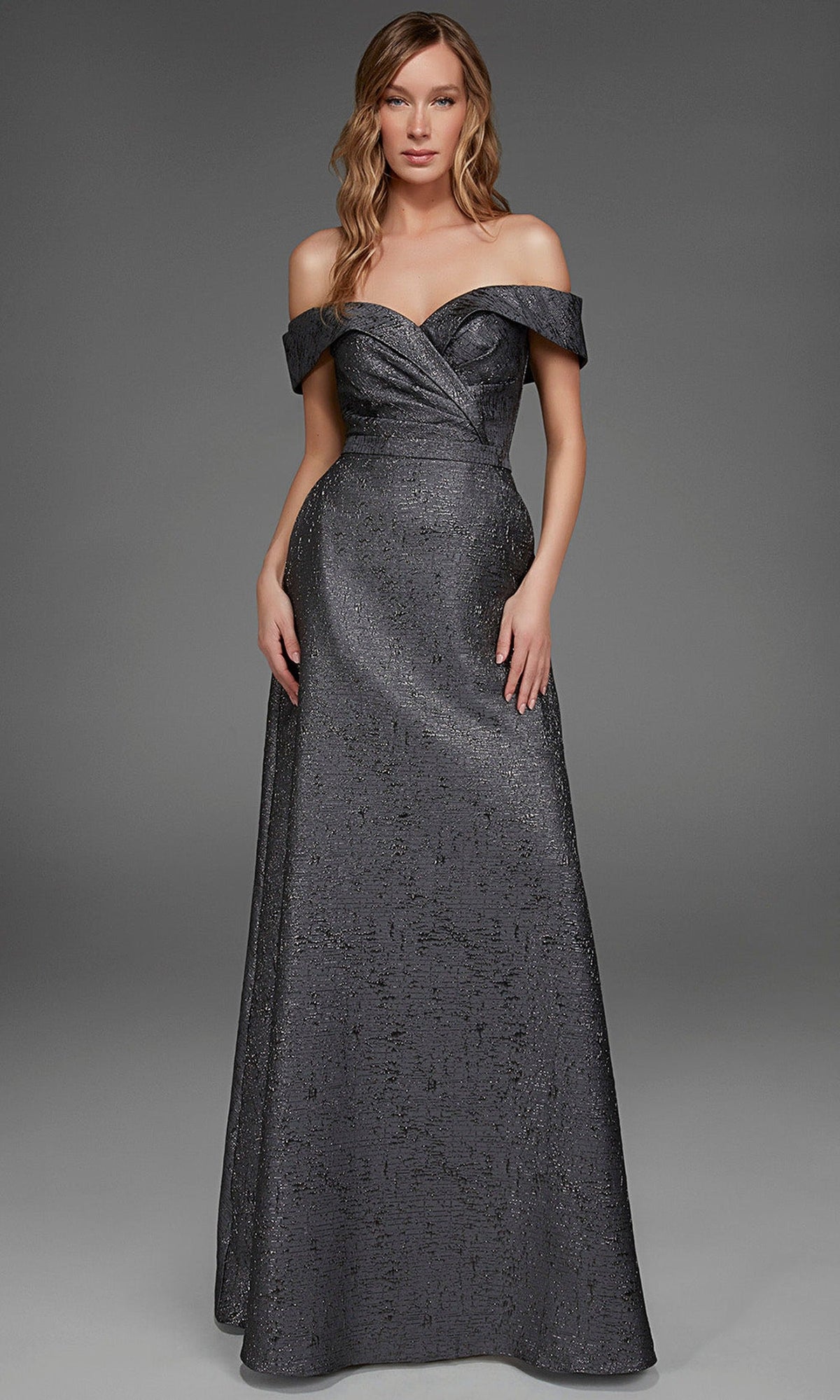Alyce Paris 27882 - Off Shoulder Jacquard A-Line Evening Gown