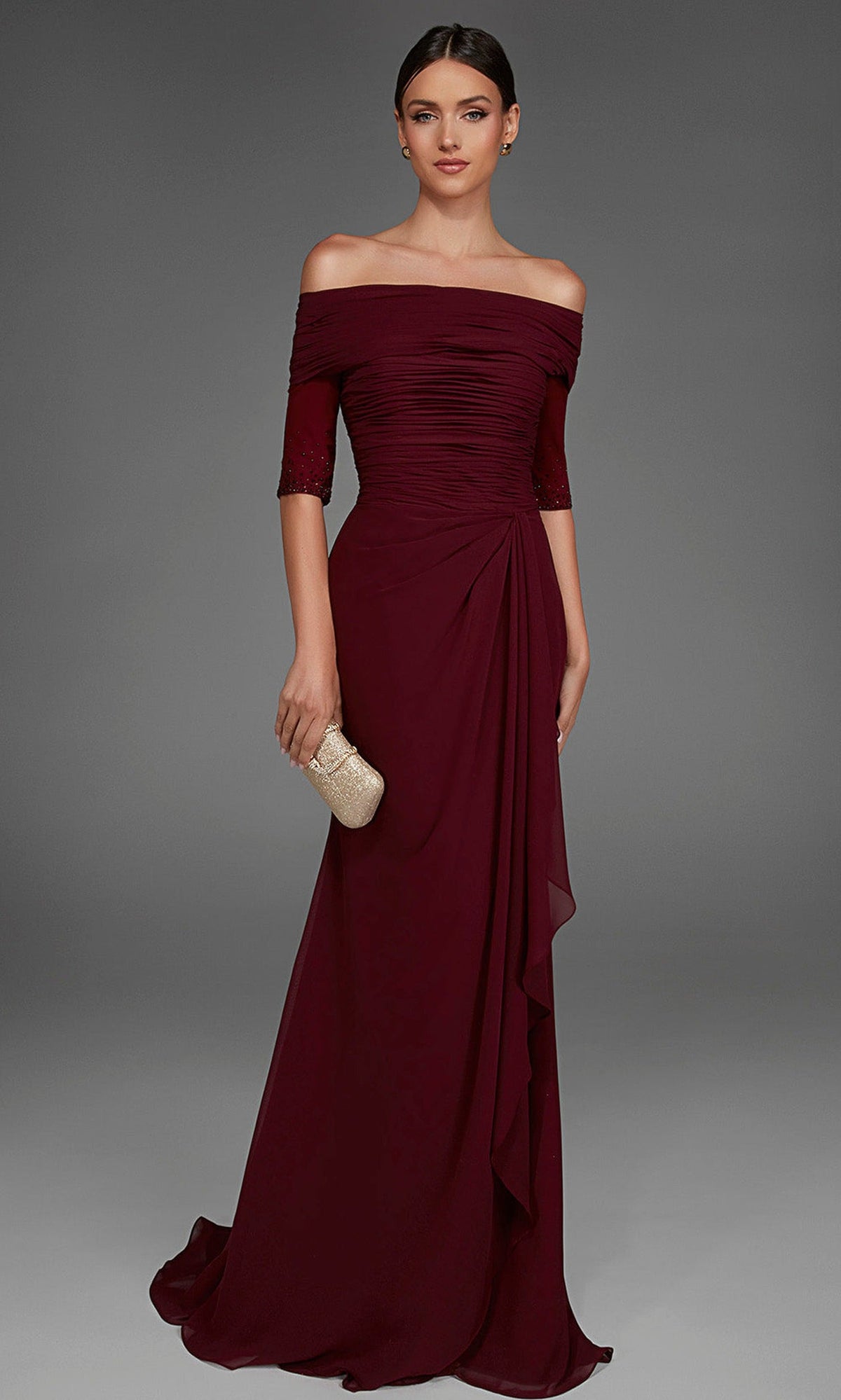 Alyce Paris 27888 - Embellished Elbow Sleeve Evening Gown