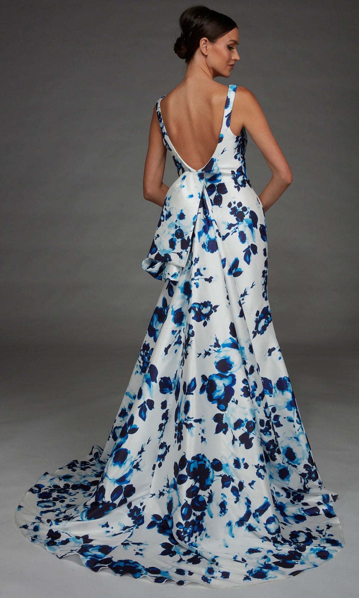 Alyce Paris 27917 - Floral Print Ruched V-Neck Evening Gown