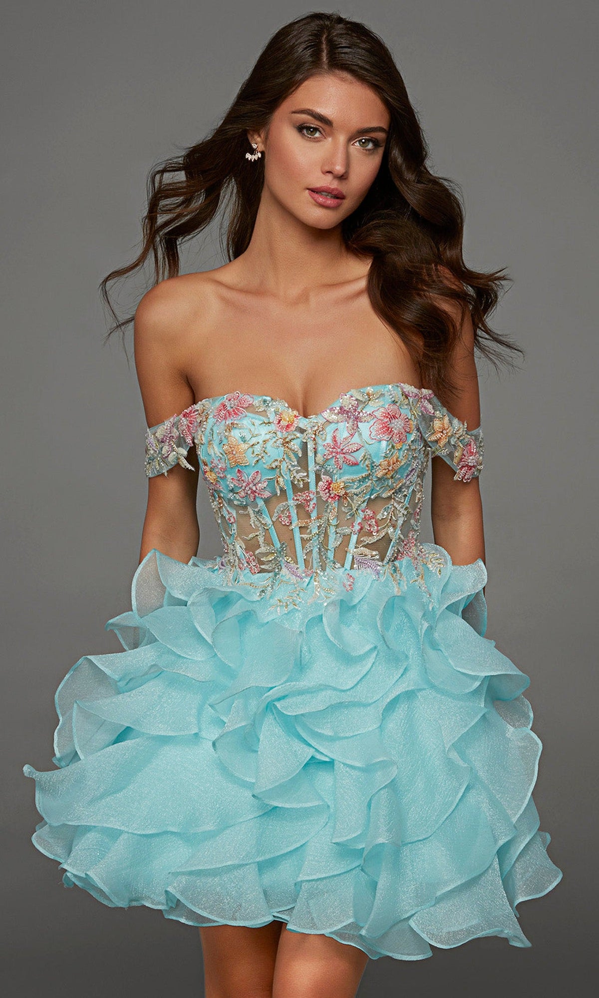 Alyce Paris 30087 - Floral Embroidered Ruffle Party Dress