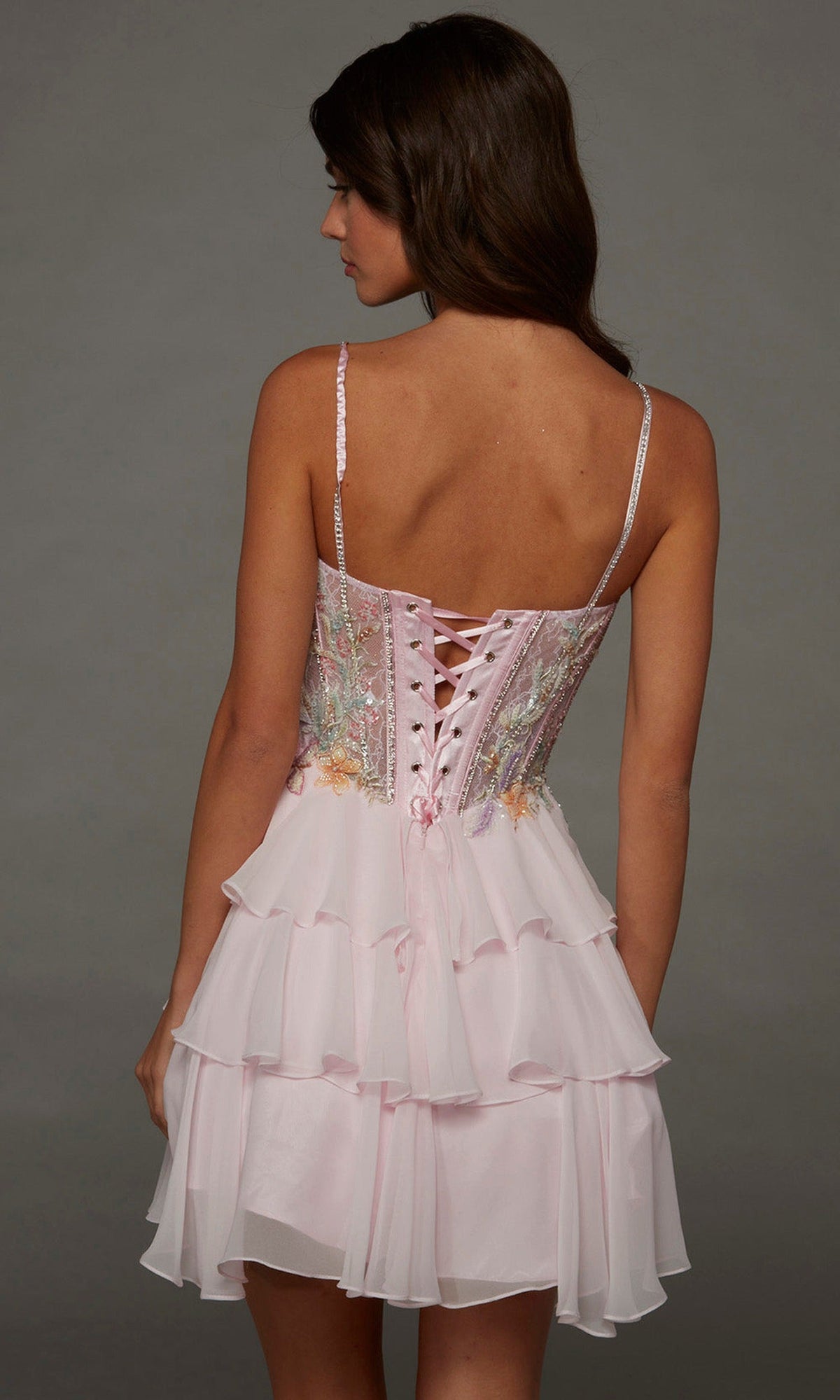 Alyce Paris 30096 - Plunging Neckline Tiered Chiffon Mini Dress
