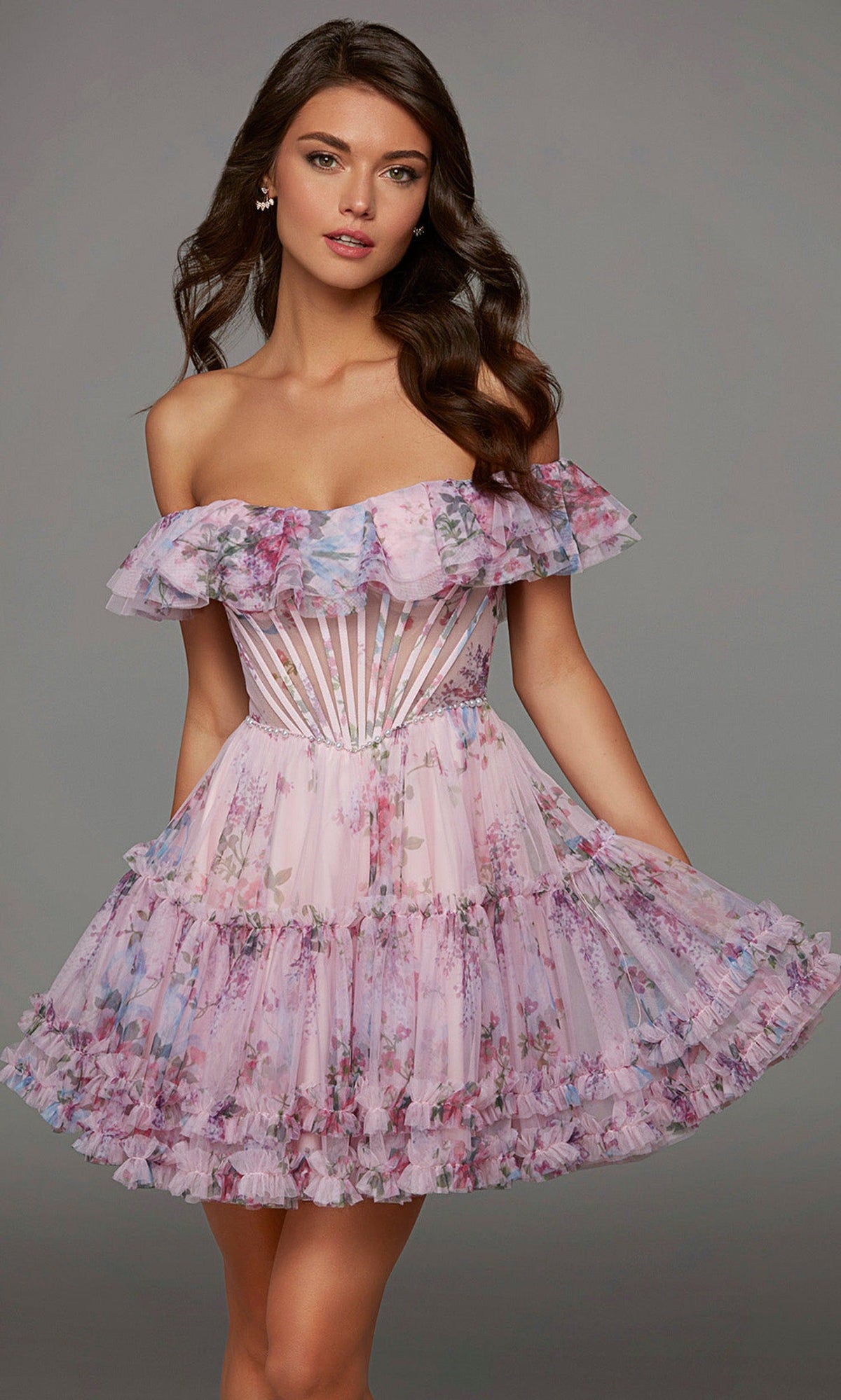 Alyce Paris 30103 - Ruffle Trim Floral A-Line Cocktail Dress
