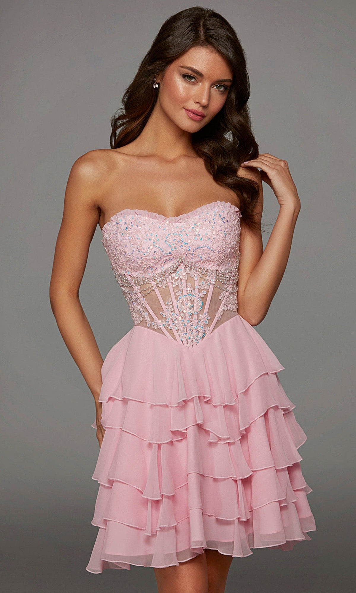 Alyce Paris 30104 - Ruffle A-Line Strapless Embellished Dress