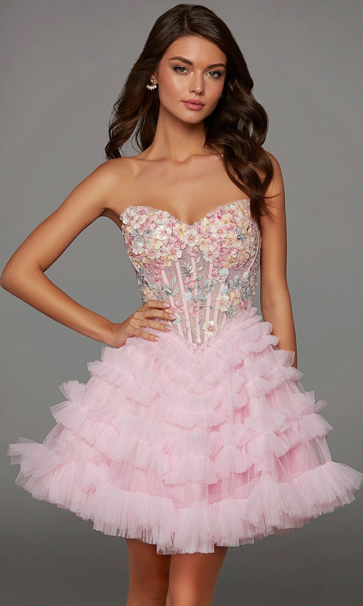 Alyce Paris 30105 - Floral Illusion Corset Ruffle Cocktail Dress