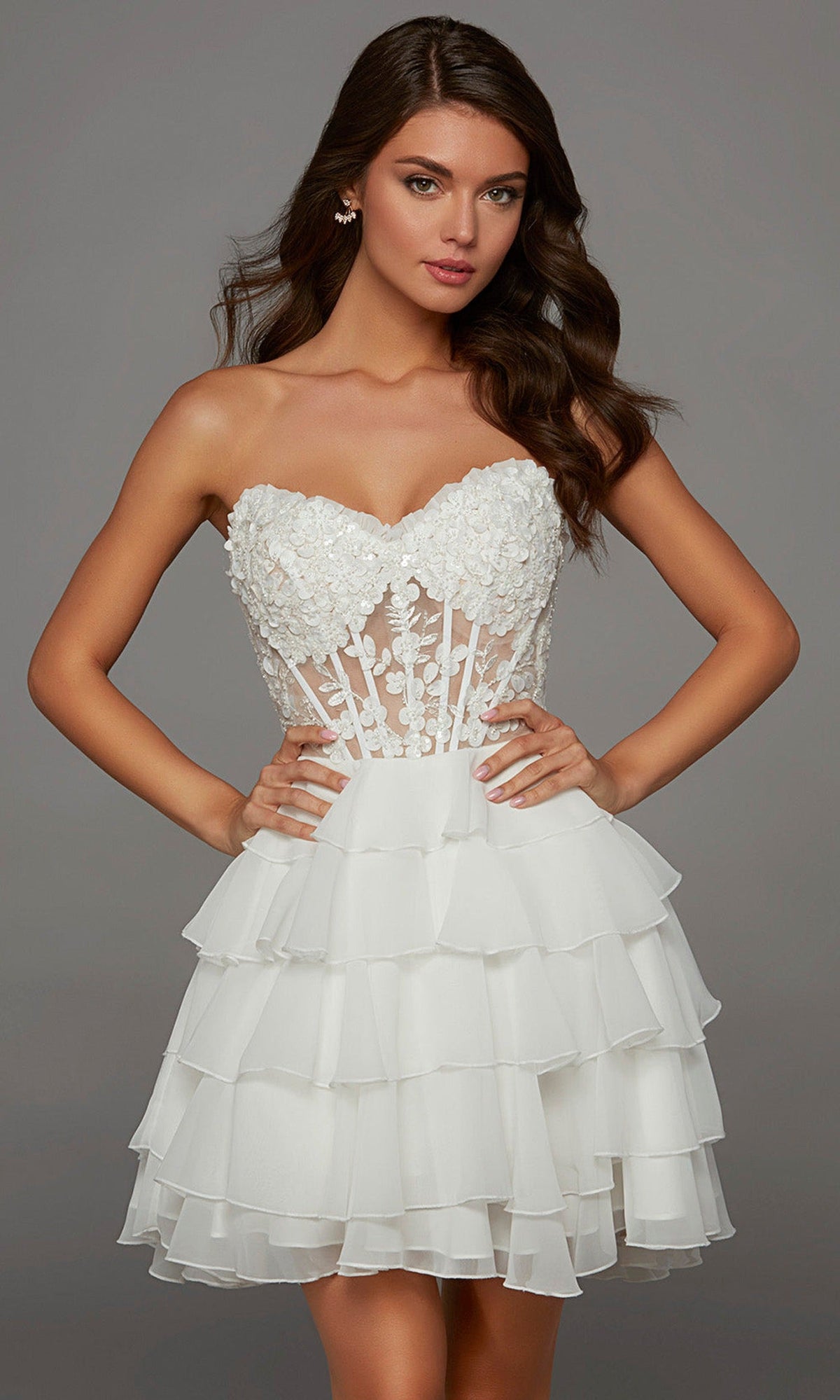Alyce Paris 30109 - Floral Top Tiered A-Line Short Dress
