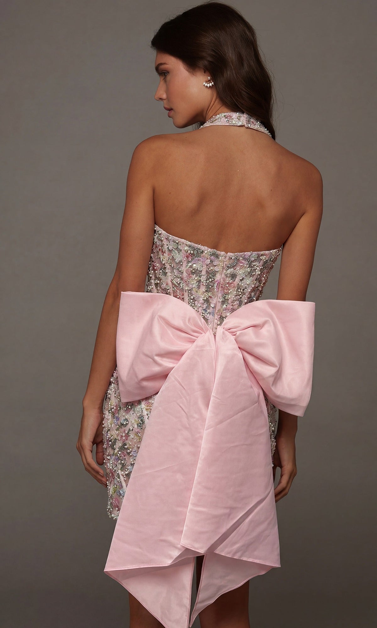 Alyce Paris 40165 - Plunging Halter Floral Embellished Short Dress