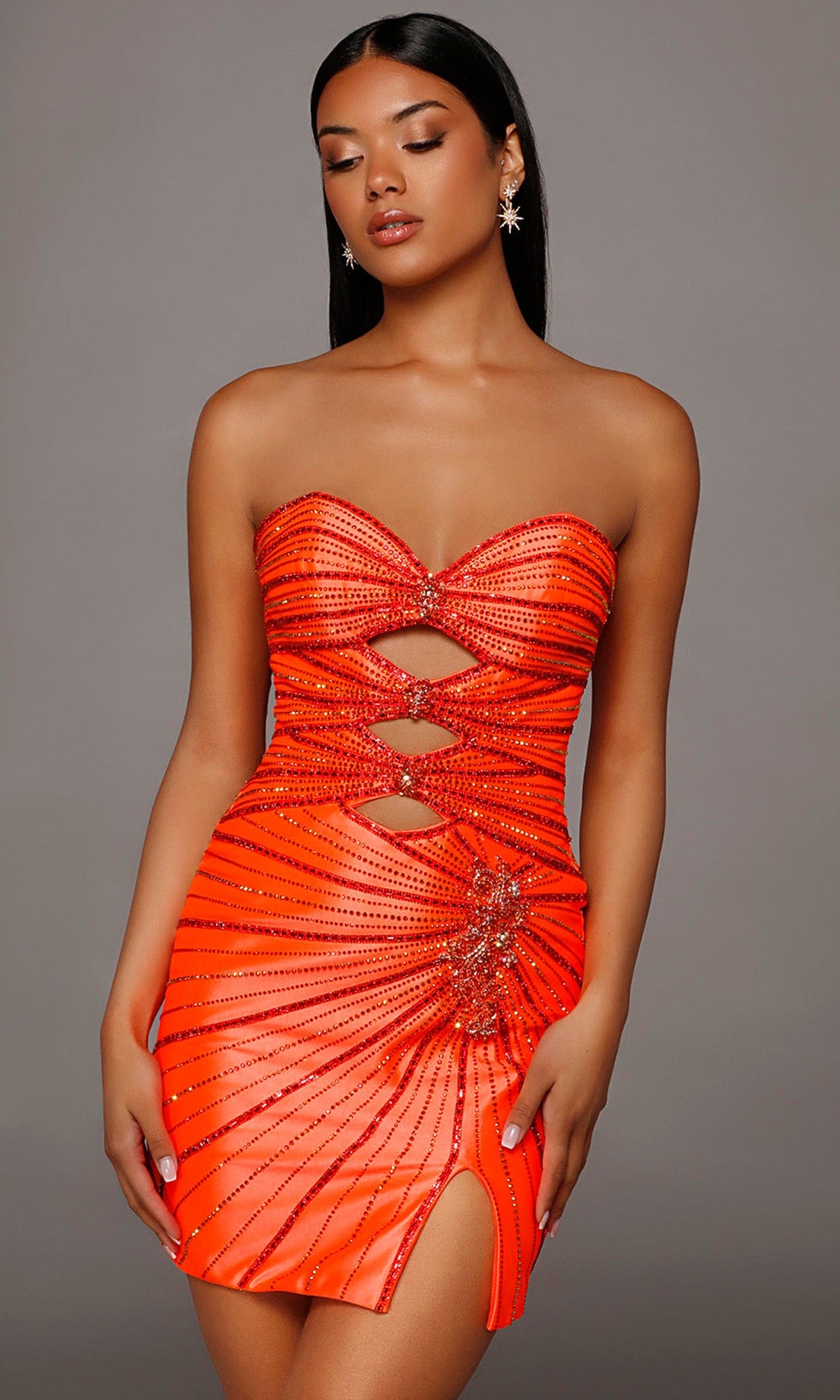 Alyce Paris 40201 - Strapless Beaded Dress with Front Cutouts