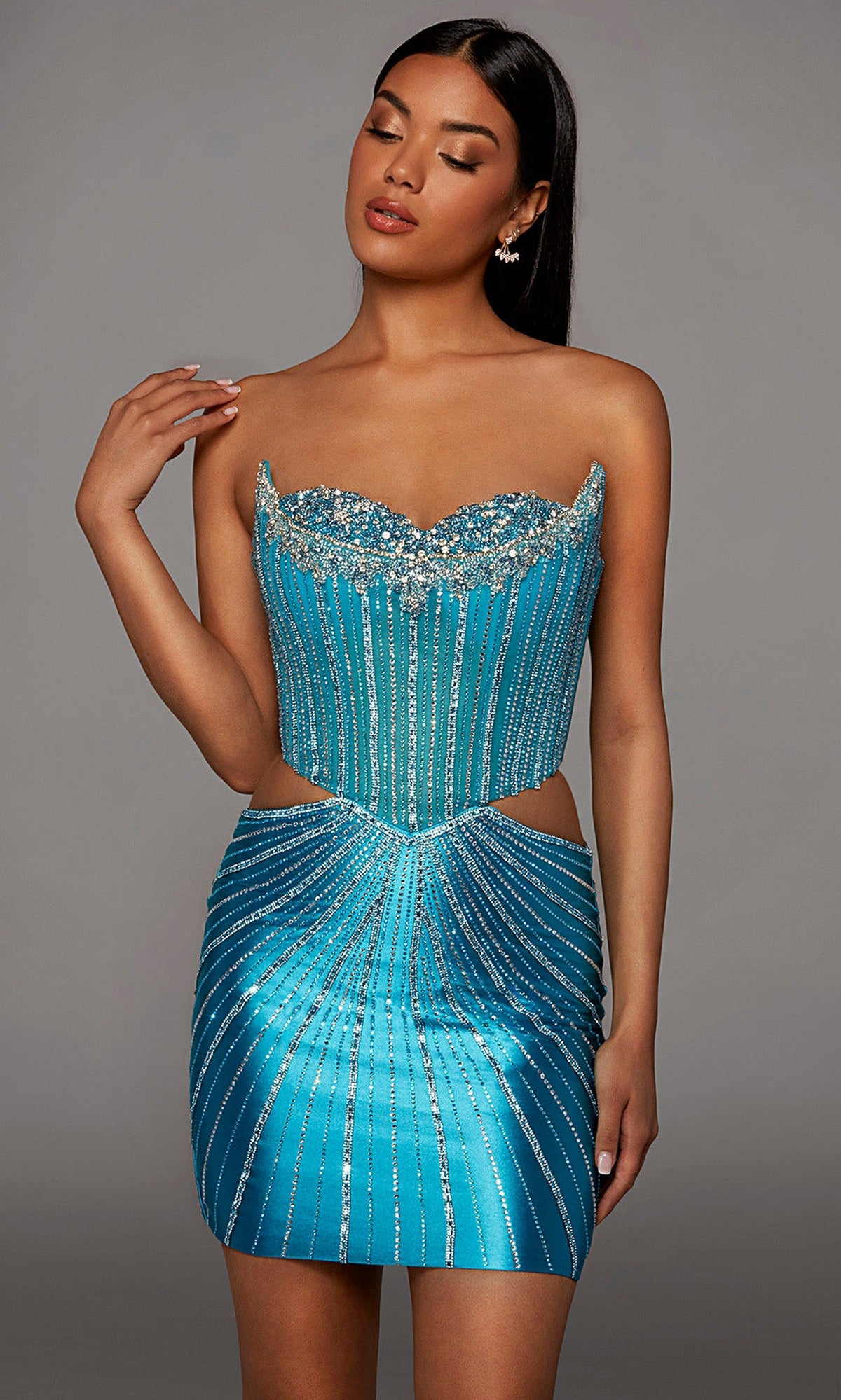 Alyce Paris 40211 - Side Cutout Beaded Strapless Dress