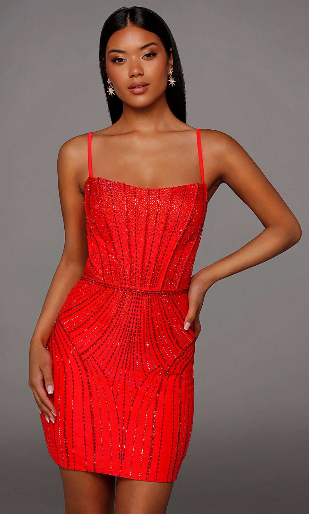 Alyce Paris 40220 - Stone Embellished Spaghetti Strap Mini Dress