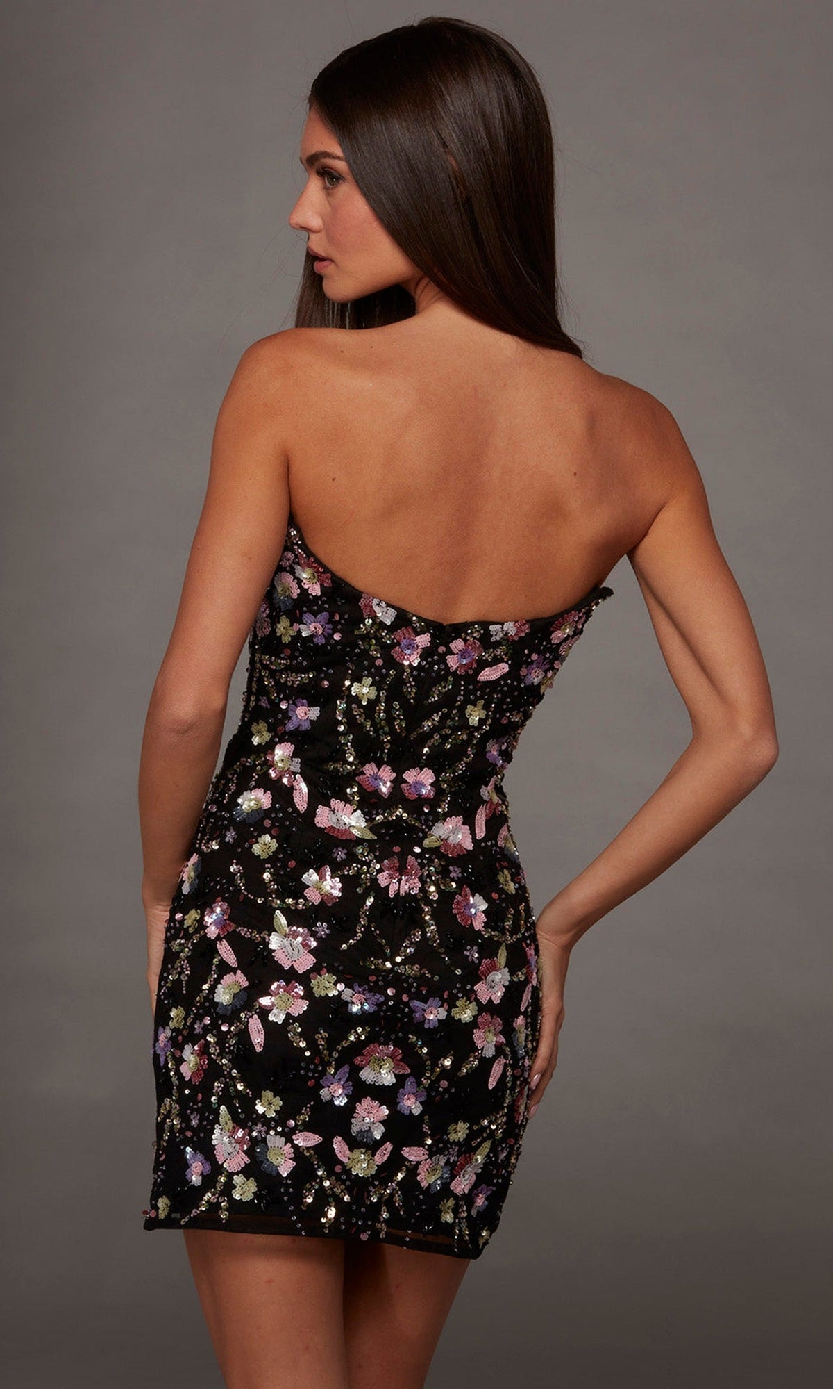 Alyce Paris 40239 - Floral Pattern Plunging V-Neck Short Dress