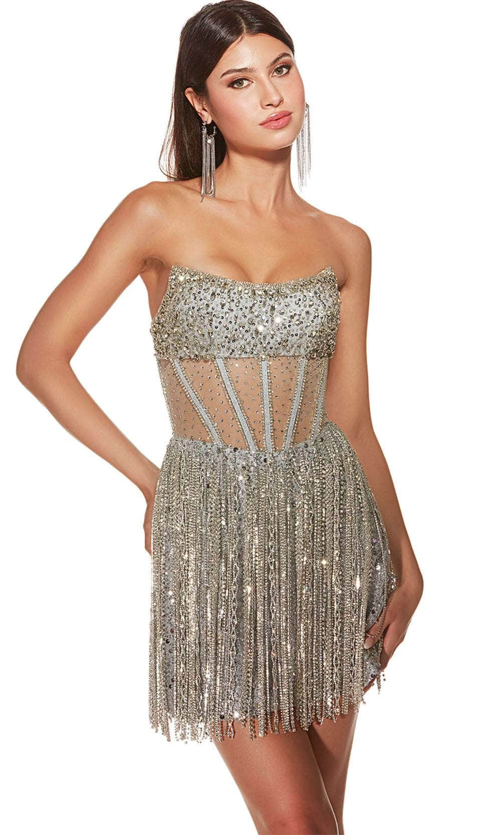 Alyce Paris 4941 - Strapless Fringe Embellished Cocktail Dress - designer cocktail dress at Silhouette Dresses