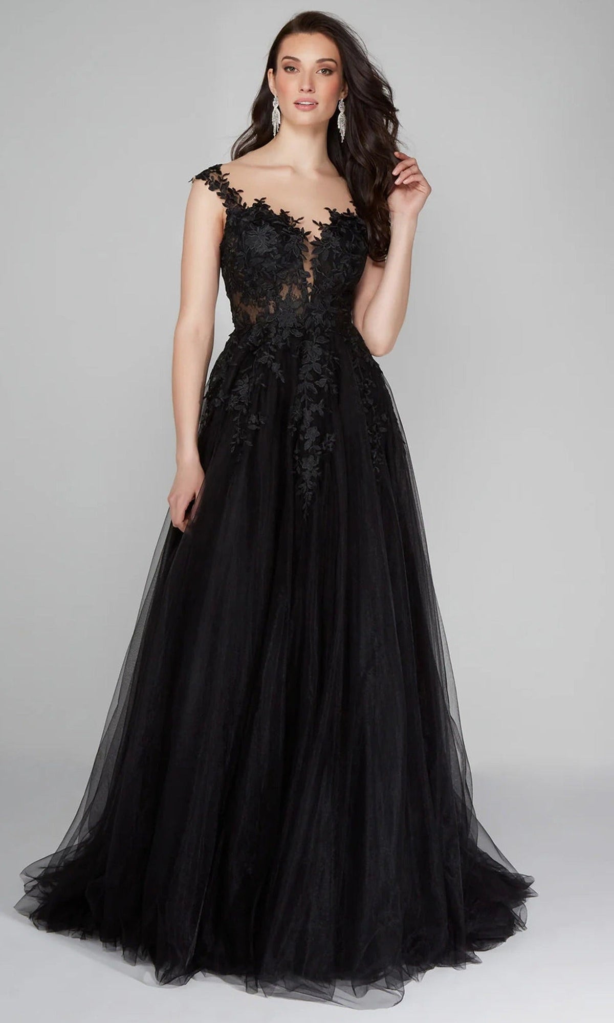 Alyce Paris 5090 - Plunging Illusion A-Line Lace Gown