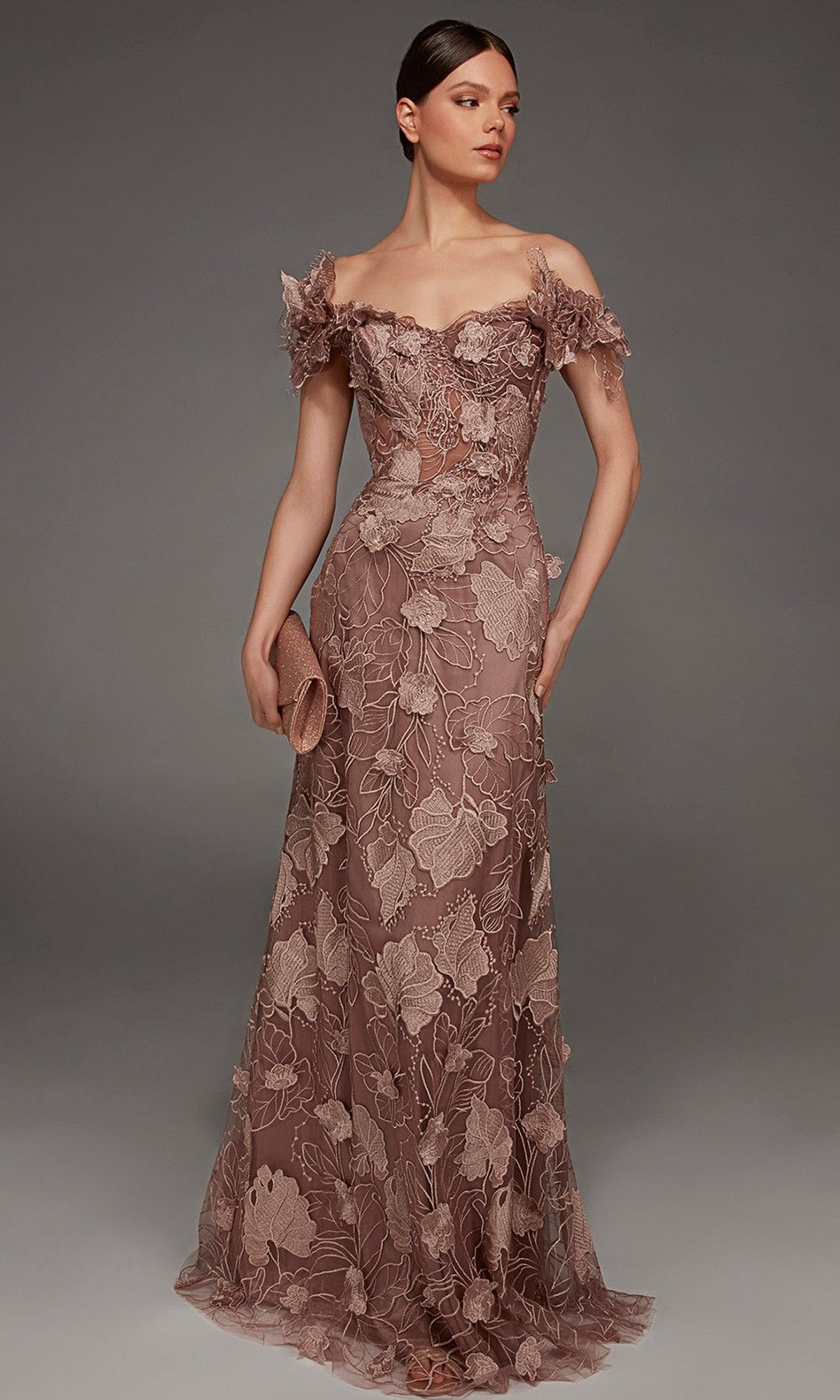 Alyce Paris 55001 - Embroidered Tulle Off Shoulder Long Gown