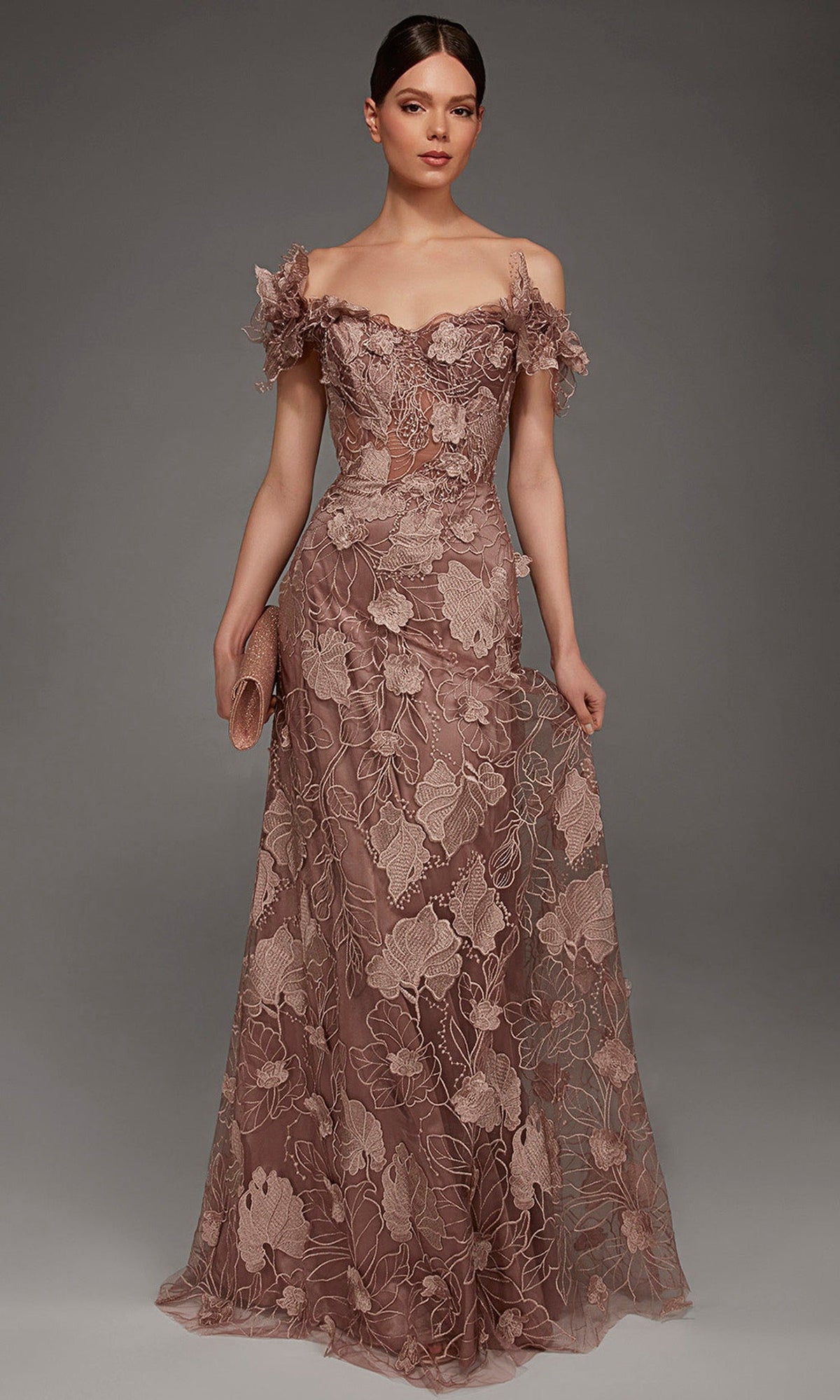 Alyce Paris 55001 - Embroidered Tulle Off Shoulder Long Gown
