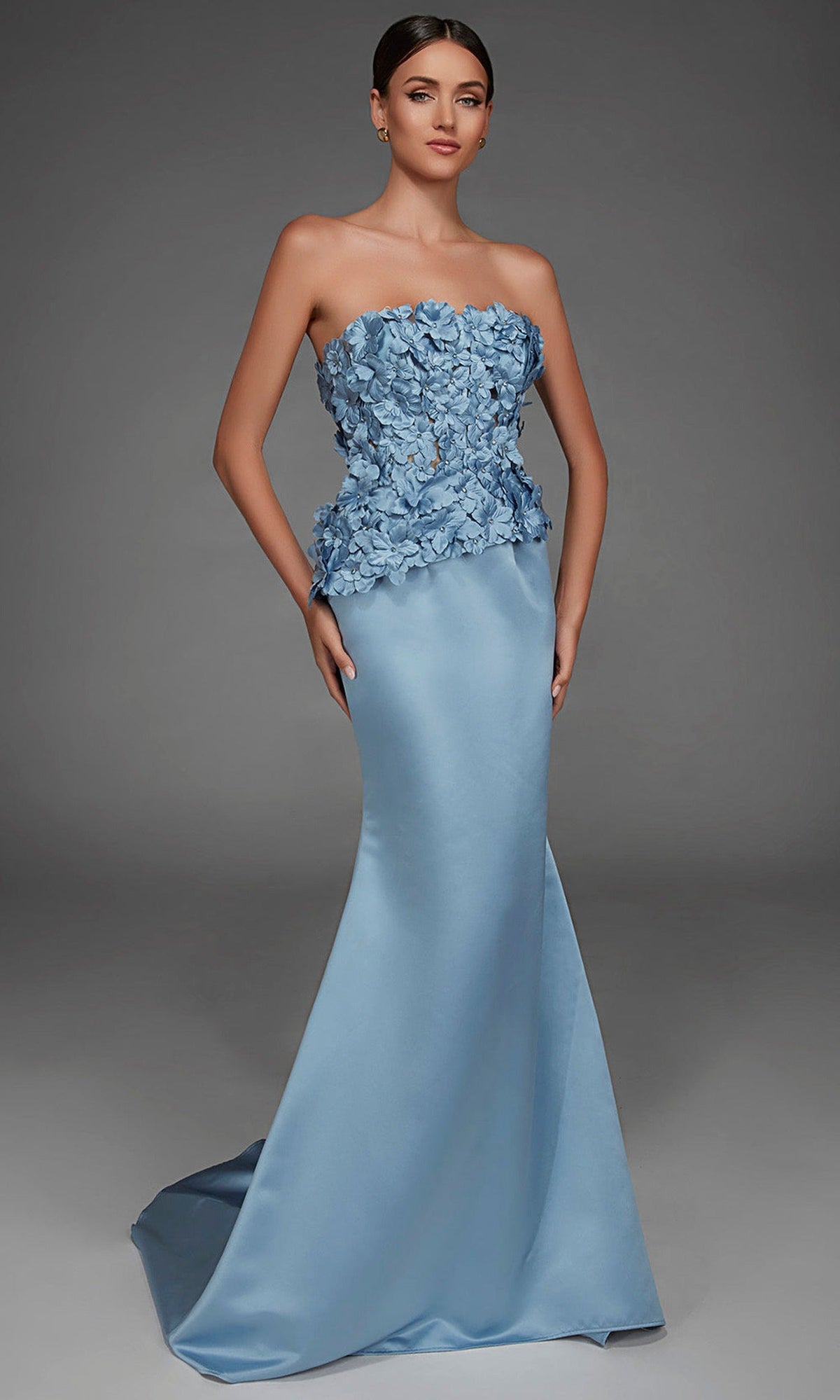 Alyce Paris 55020 - Floral Applique Bodice Mermaid Satin Gown