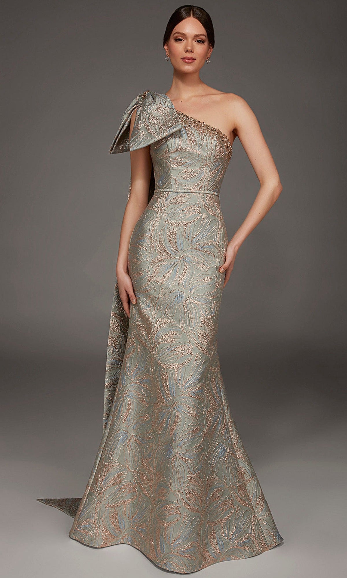 Alyce Paris 55026 - Jacquard Asymmetric Neck Evening Gown