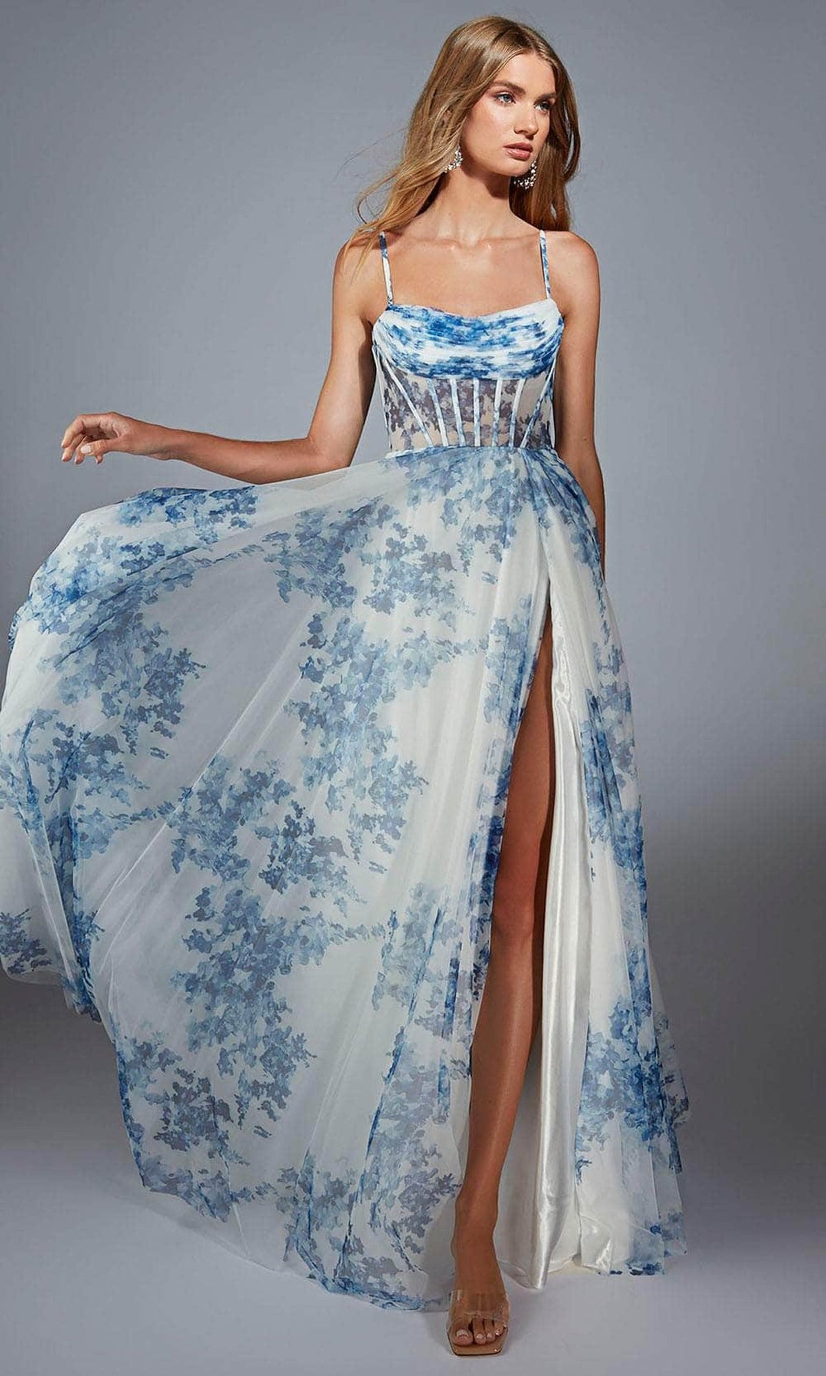 Alyce Paris 61752 - Floral Print Cowl Neck A-Line Gown