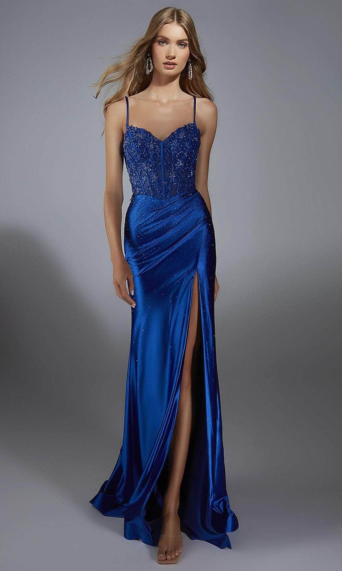 Alyce Paris 61827 - Beaded Corset Sheath Gown with Slit