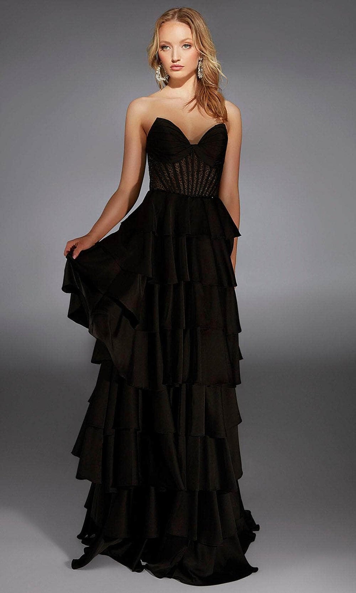 Alyce Paris 61833 - Strapless Tiered Ruffle Satin Gown