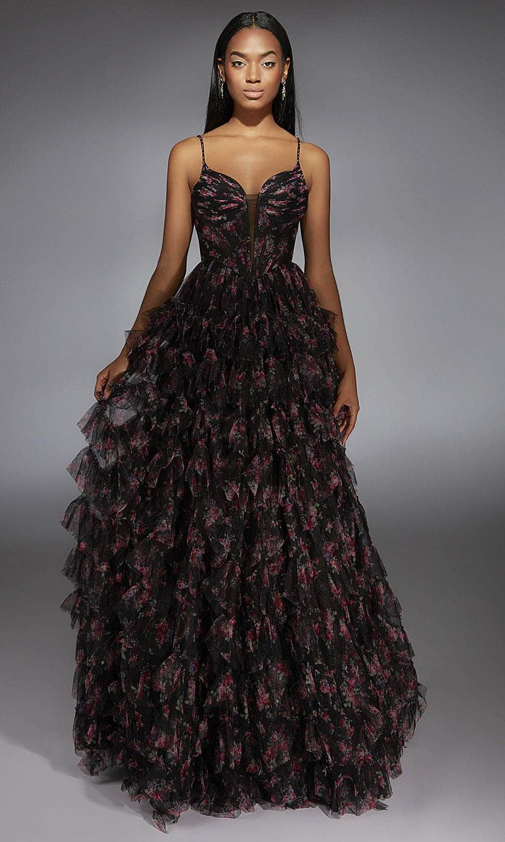 Alyce Paris 61866 - Tiered Ruffle Floral Ballgown - designer ball gown at Silhouette Dresses