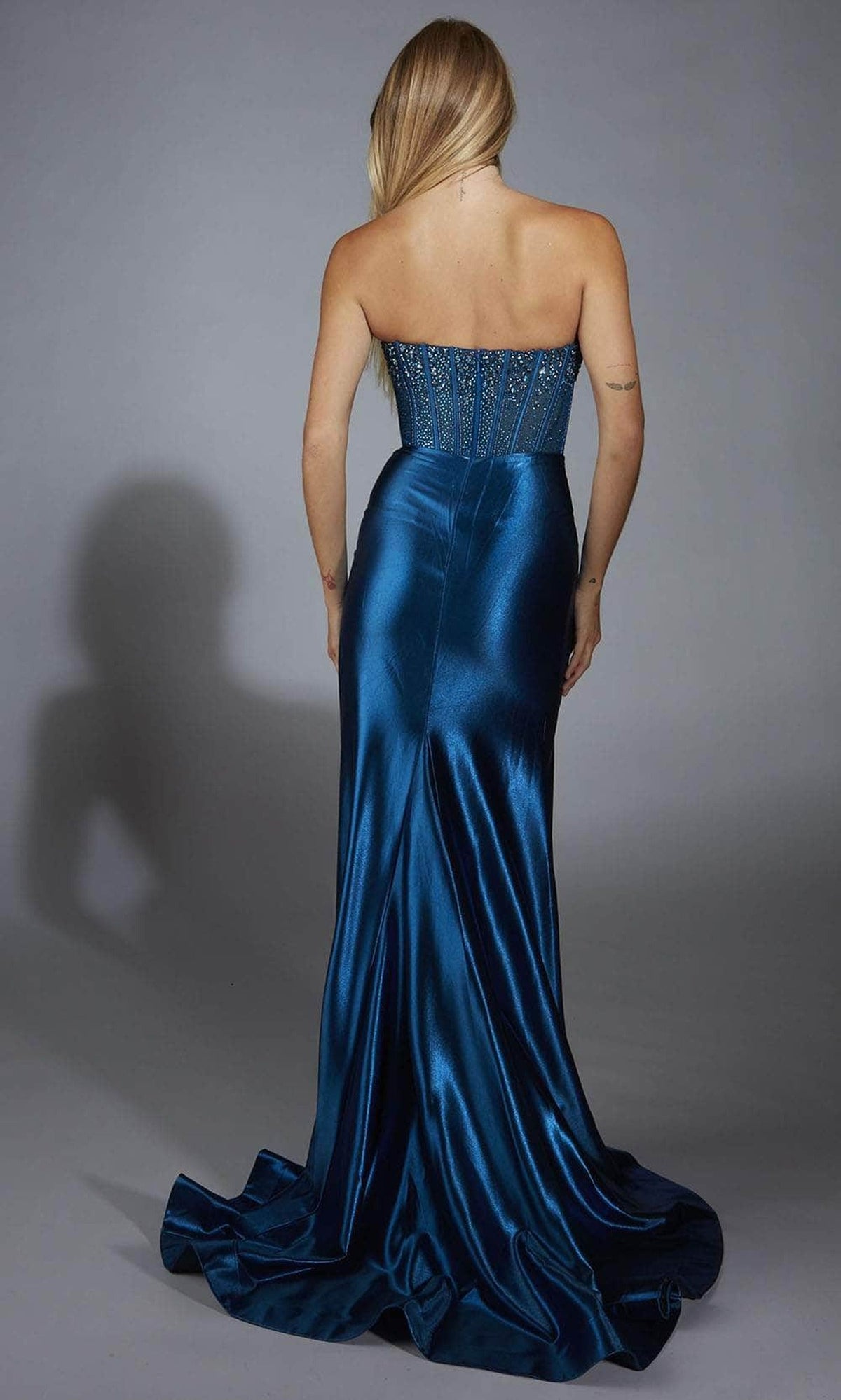 Alyce Paris 61879 - Strapless Satin Gown with Beaded Bodice