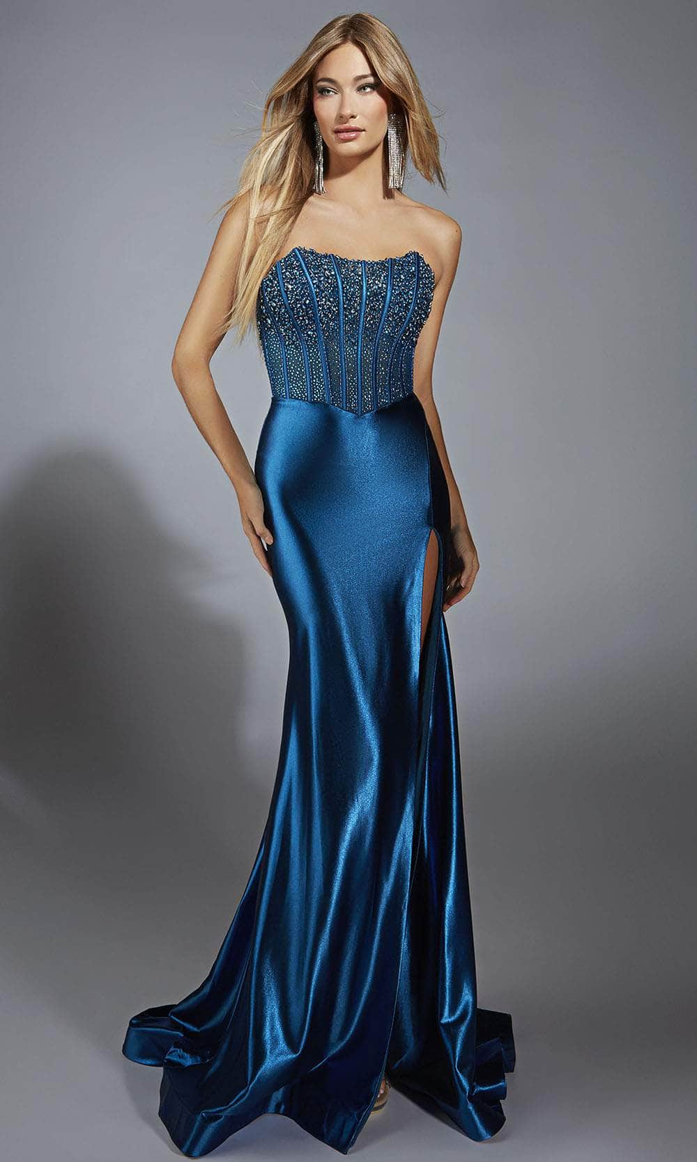Alyce Paris 61879 - Strapless Satin Gown with Beaded Bodice - designer prom dress at Silhouette Dresses