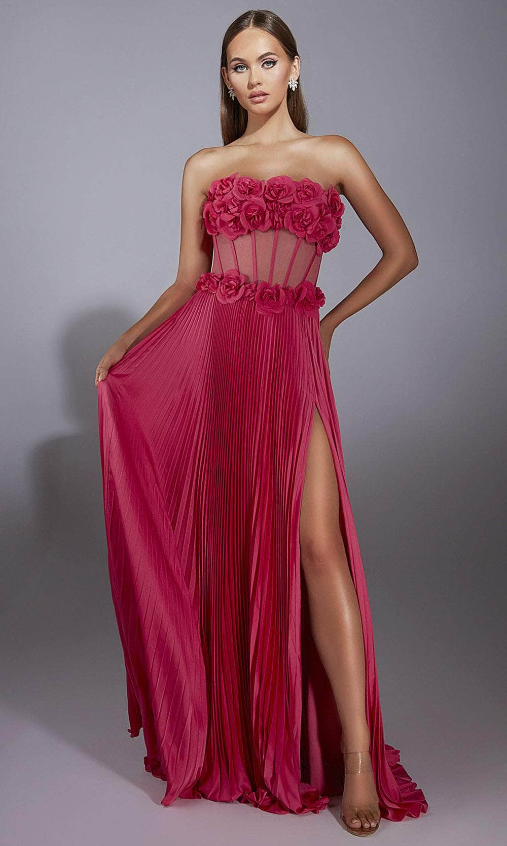 Alyce Paris 61935 - Floral Strapless Pleated Gown - back view