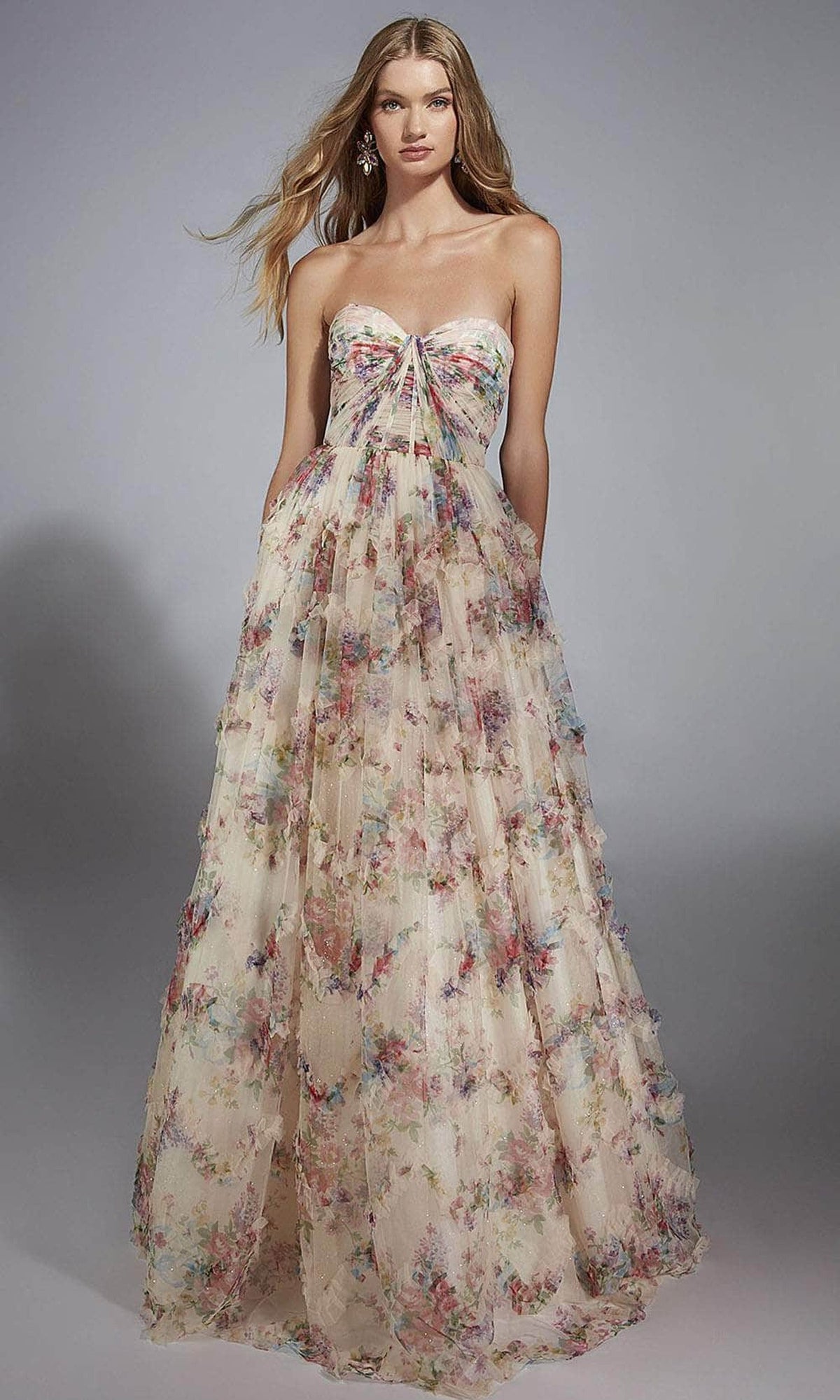 Alyce Paris 61957 - Floral Print Strapless Layered Gown