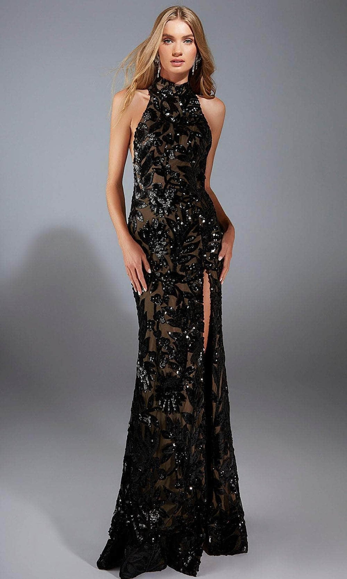 Alyce Paris 61979 - Leaf-Patterned Sequin High-Neck Gown