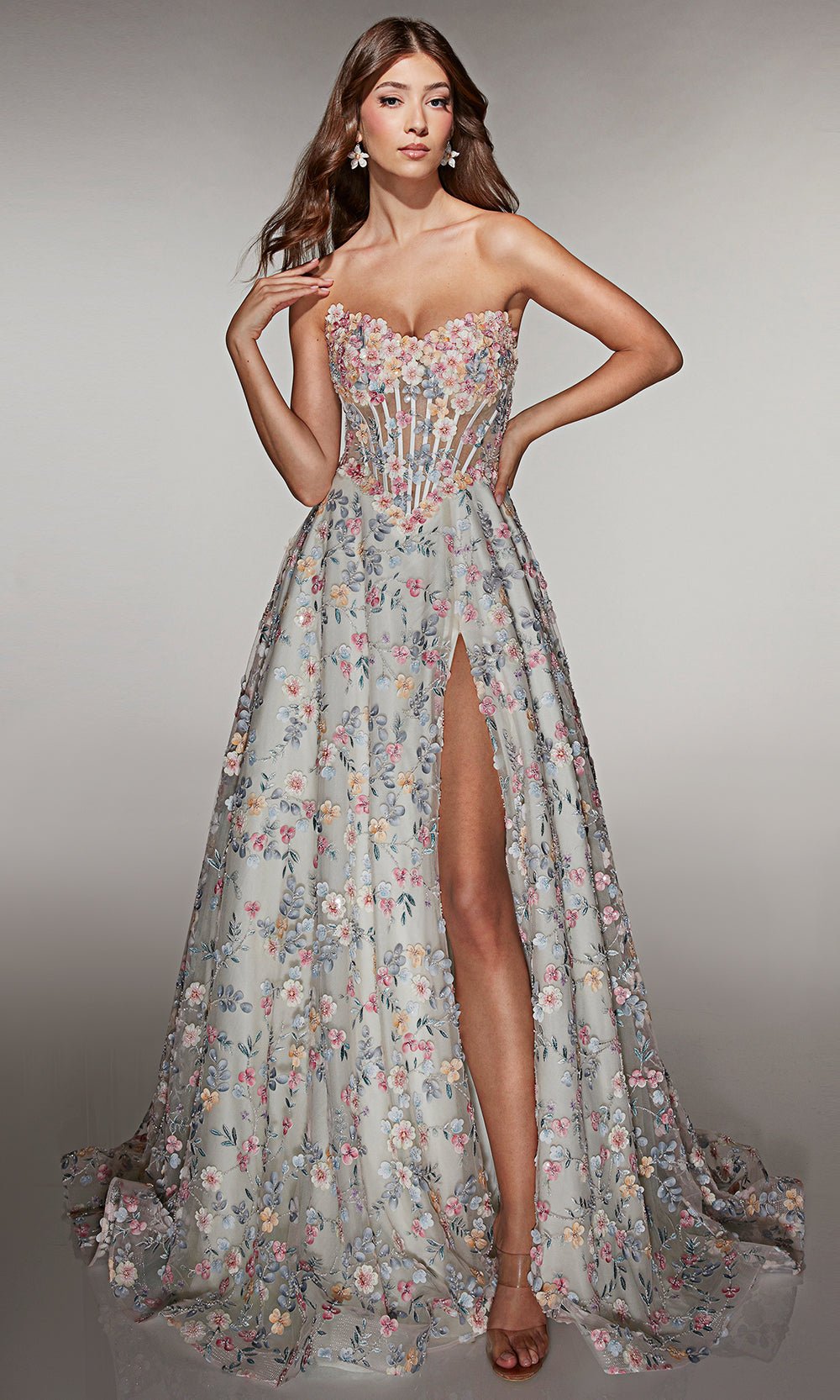 Alyce Paris 61986 - Floral Corset A Line Gown - Silhouette Dresses