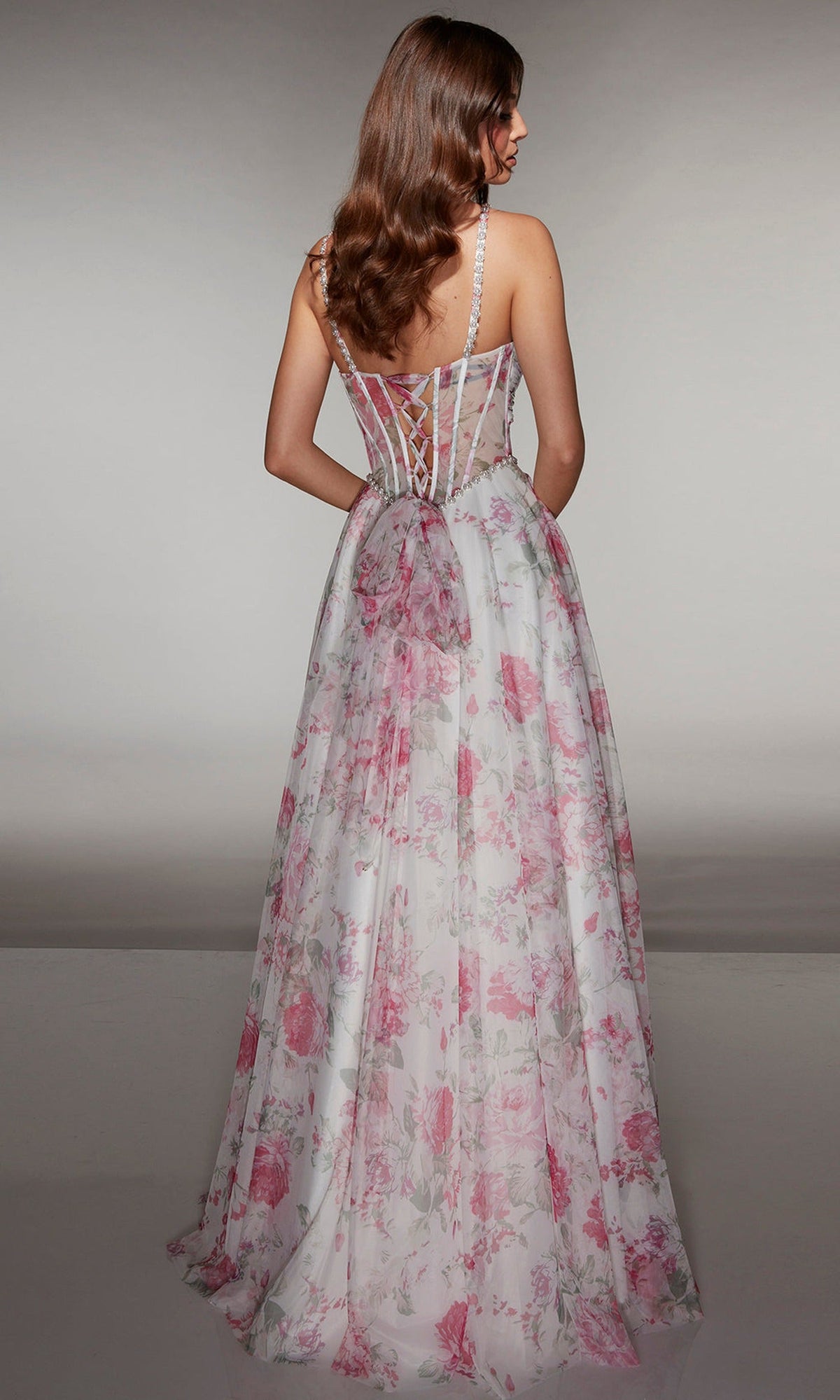 Alyce Paris 61994 - Floral tulle gown with illusion corset