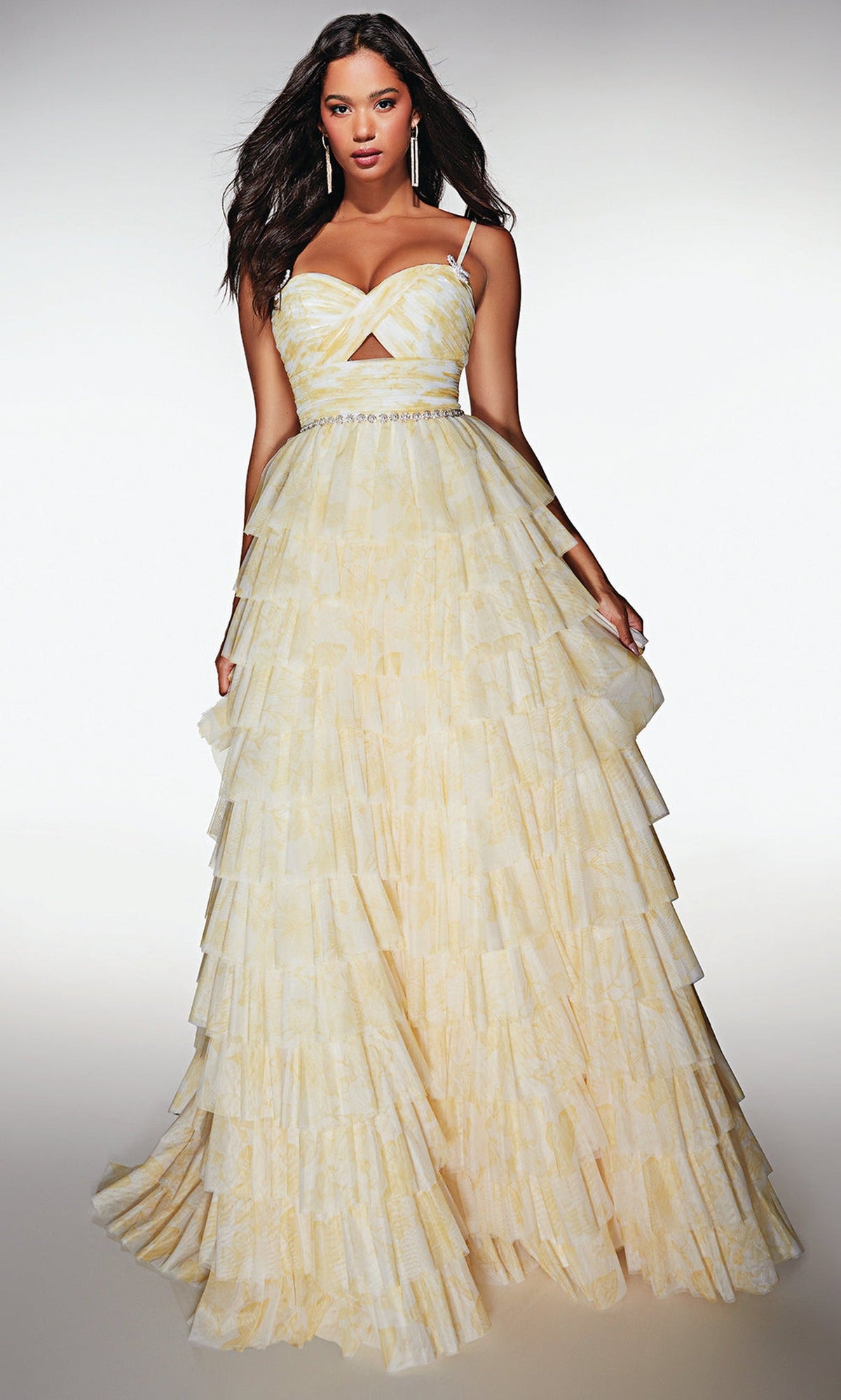 Alyce Paris 62018 - Tiered Ruffle A-Line with Pleated Bodice