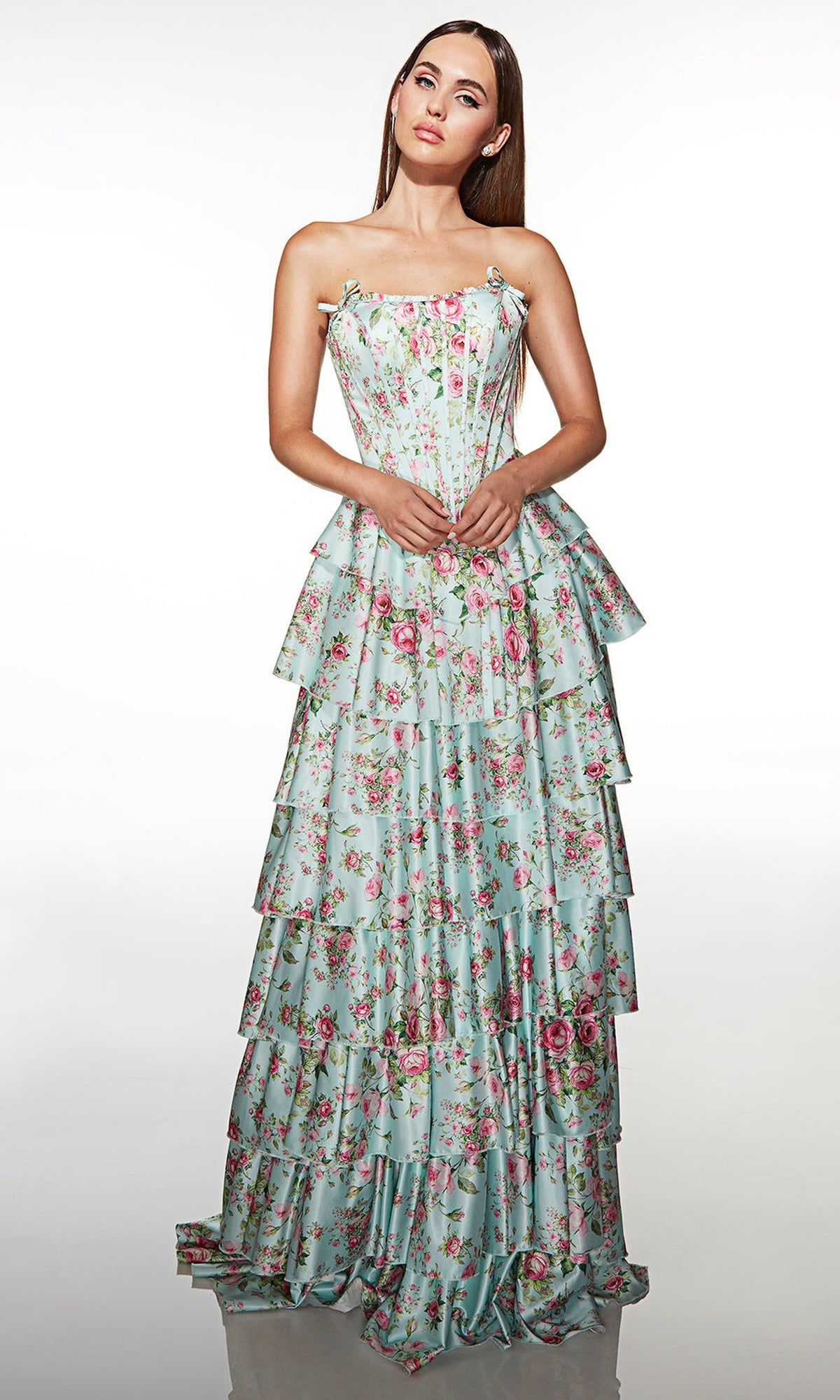 Alyce Paris 62066 - Strapless Floral Tiered A Line Gown