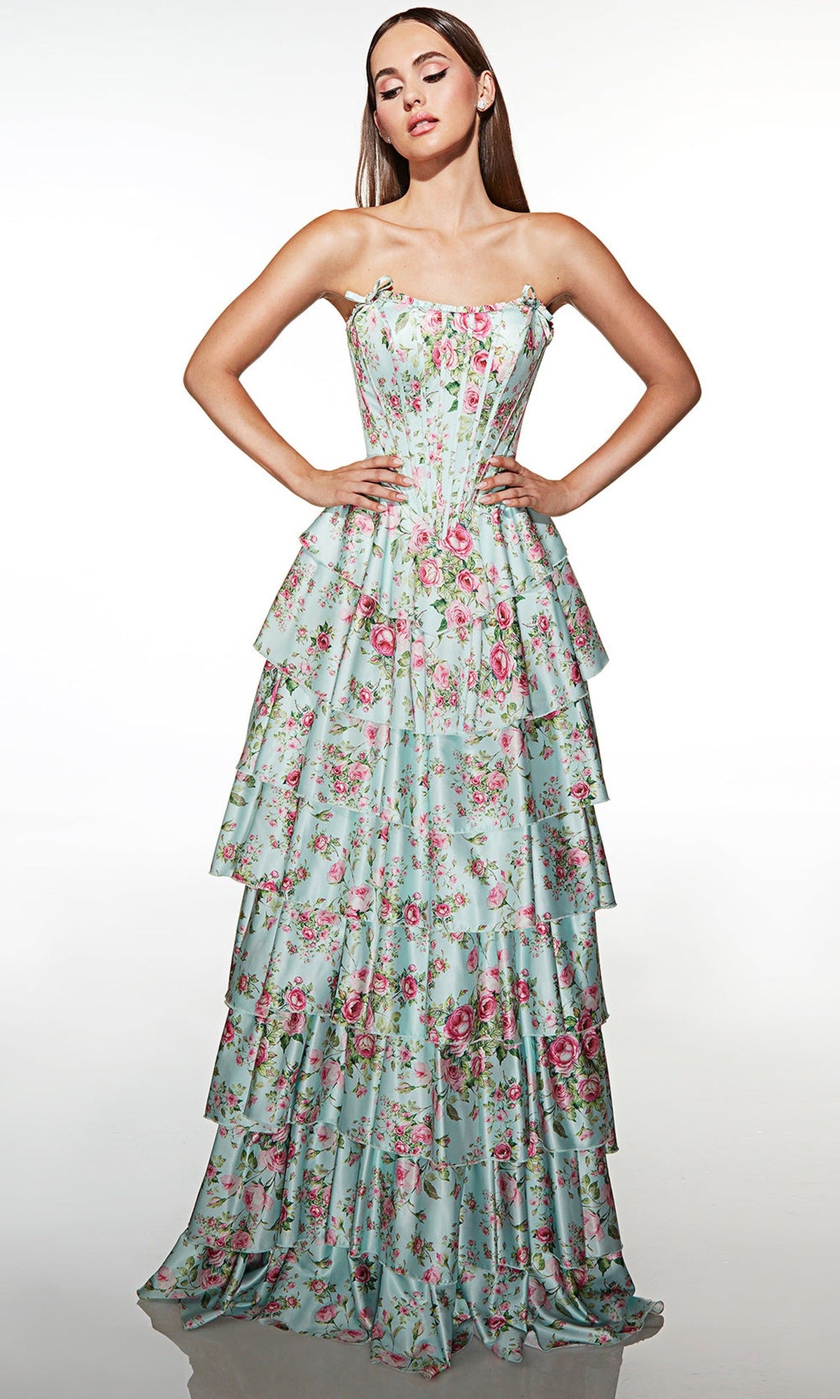 Alyce Paris 62066 - Strapless Floral Tiered A Line Gown