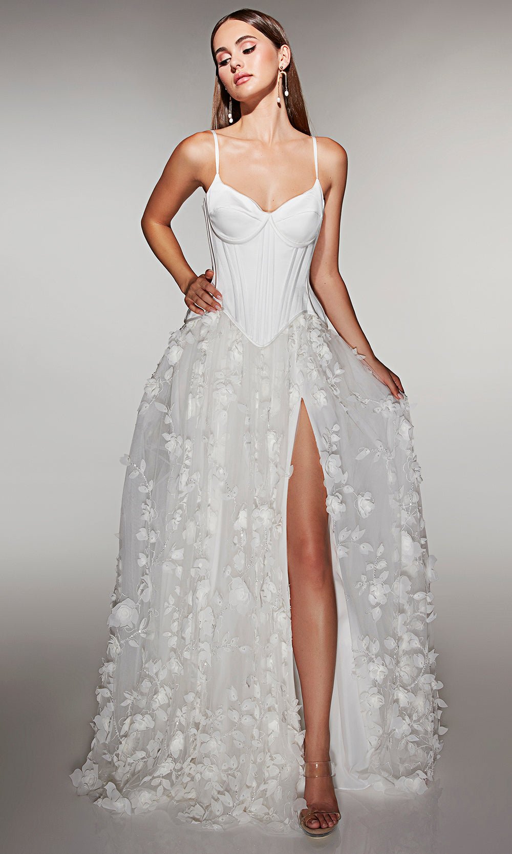 Alyce Paris 62072 - Corset Ballgown with Floral Skirt - Silhouette Dresses