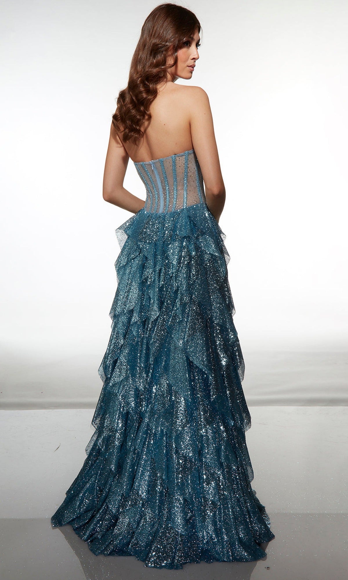 Alyce Paris 62081 - Glitter Corset Tiered Slit Gown