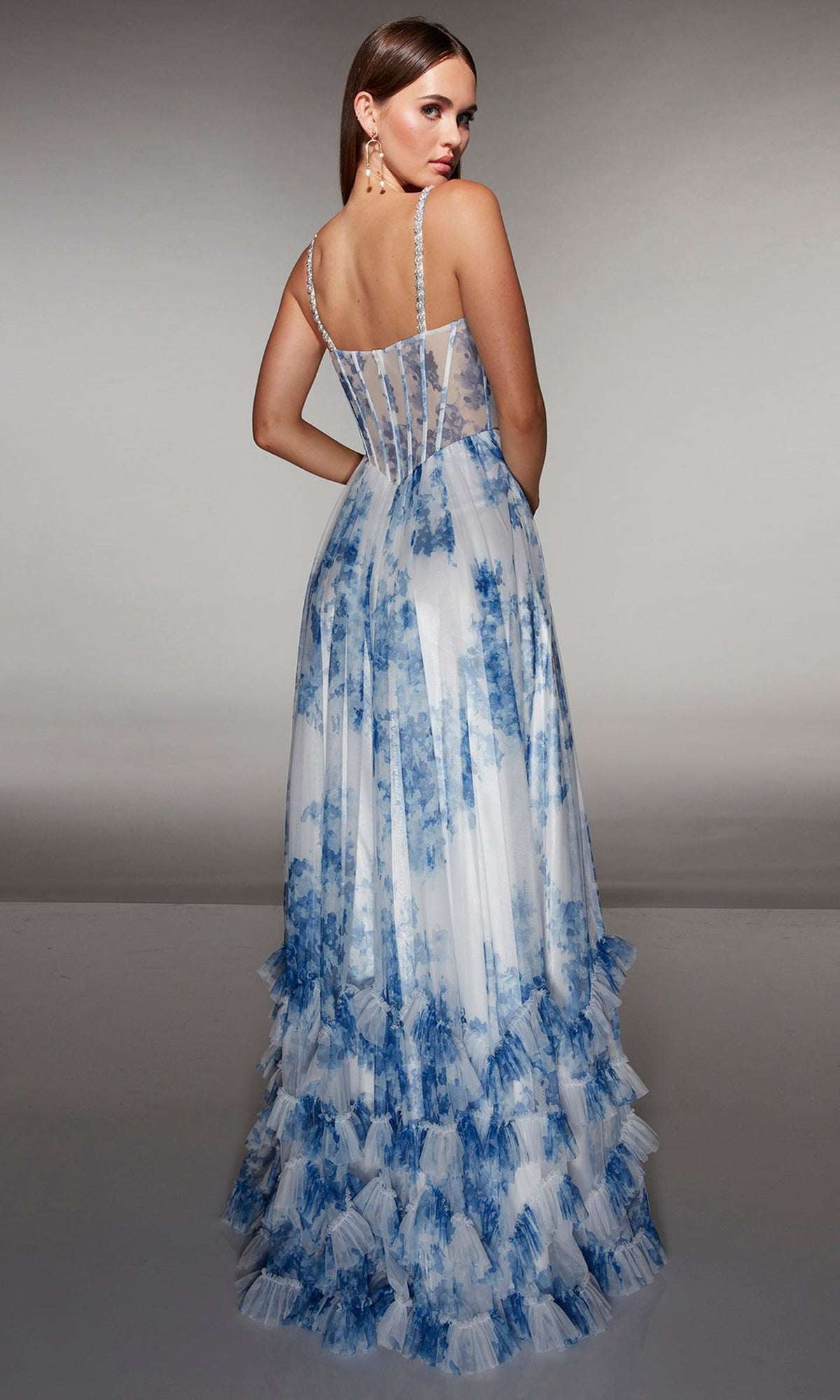 Alyce Paris 62202 - Floral Corset Gown with Ruffle Hem
