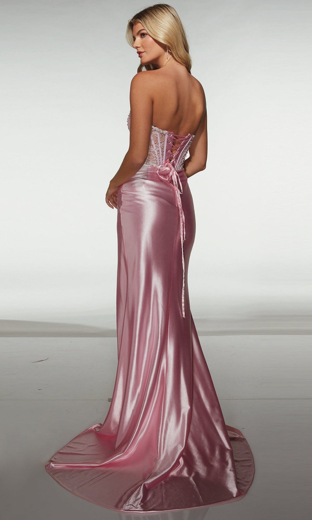 Alyce Paris 62209 - Beaded Corset Satin Slit Gown