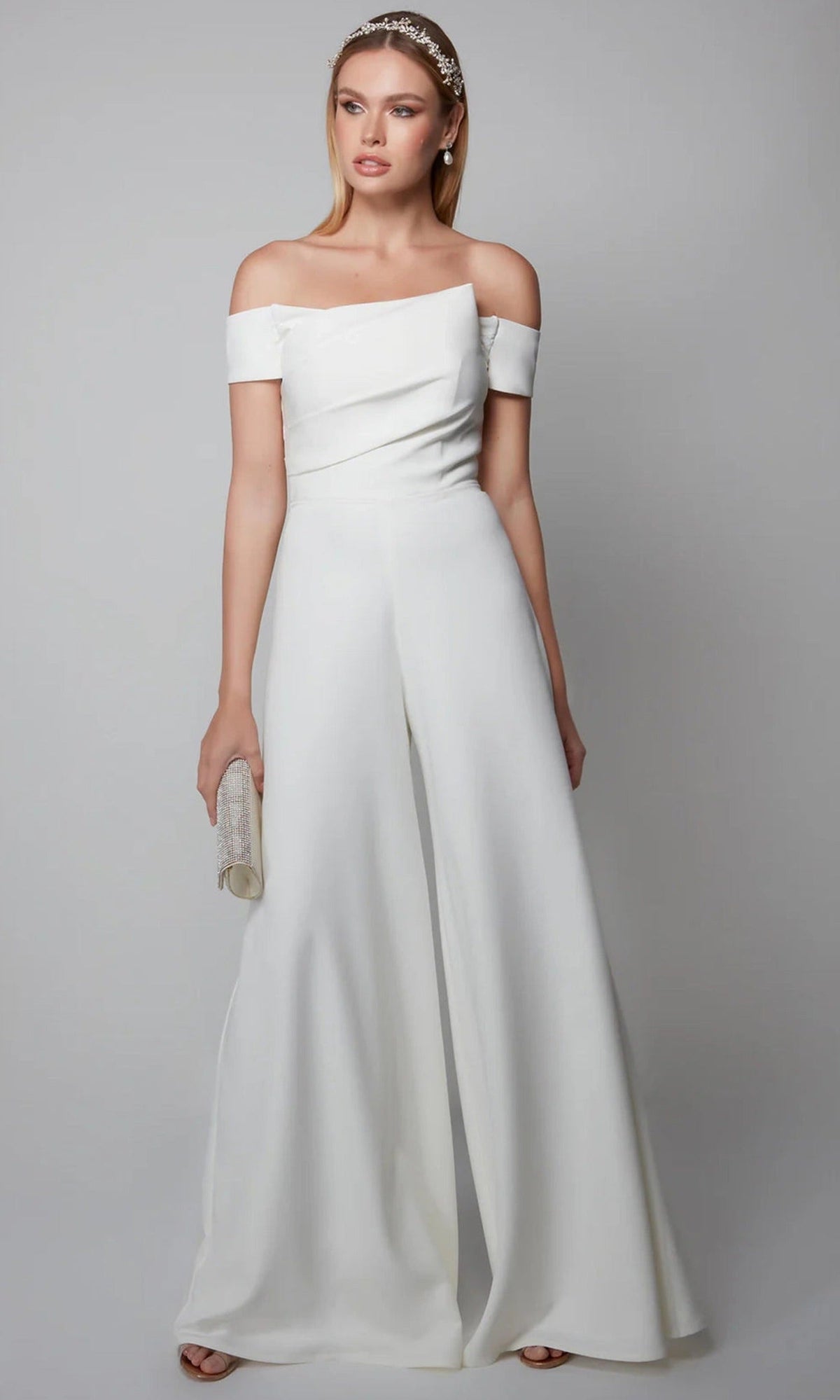 Alyce Paris 70014 - Pleated Off Shoulder Bridal Jumpsuit