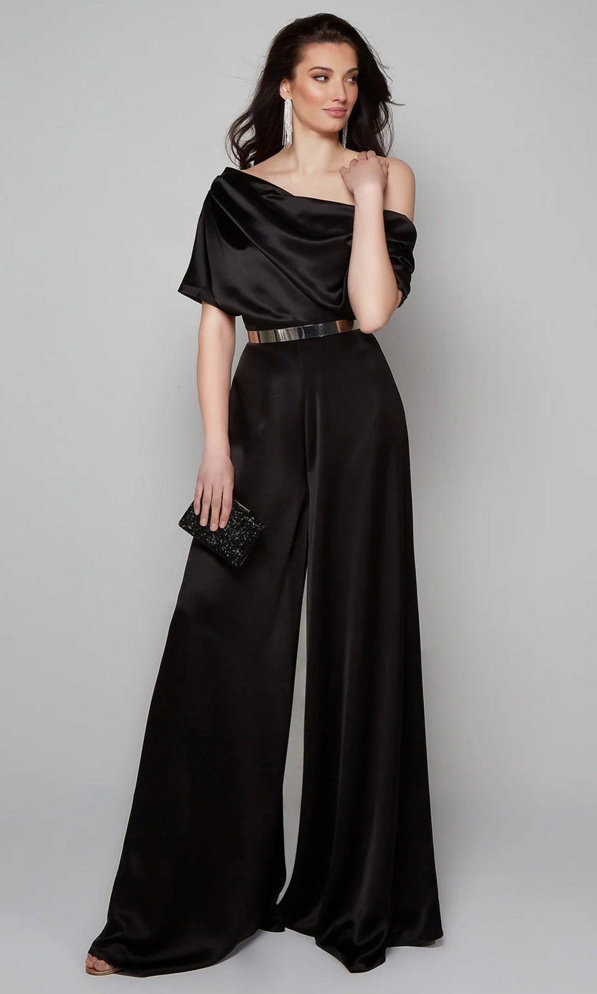Alyce Paris 70019 - Draped Asymmetrical Evening Jumpsuit
